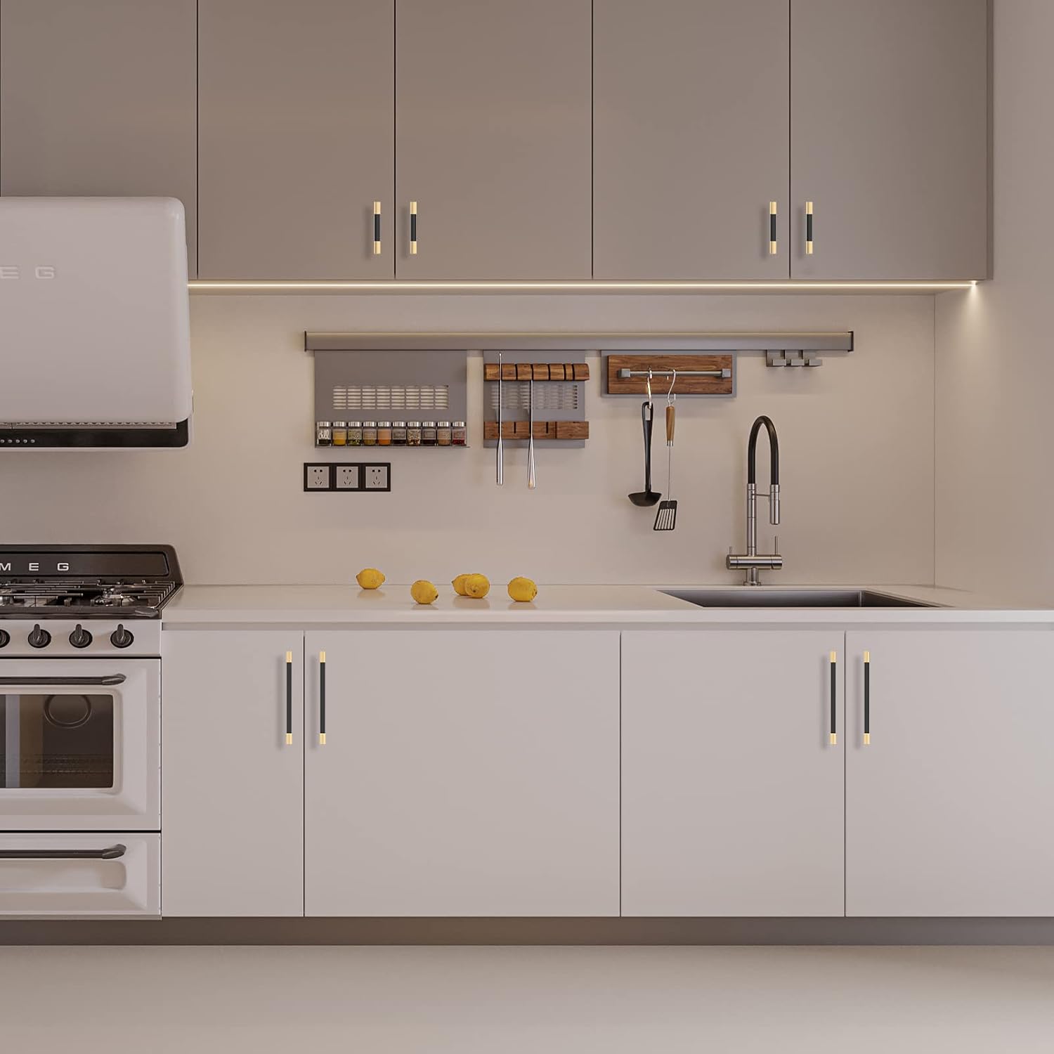 Paquete de 10 manijas moleteadas de 4 pulgadas de color negro y dorado para gabinetes de cocina, tiradores de gabinete de color dorado cepillado,