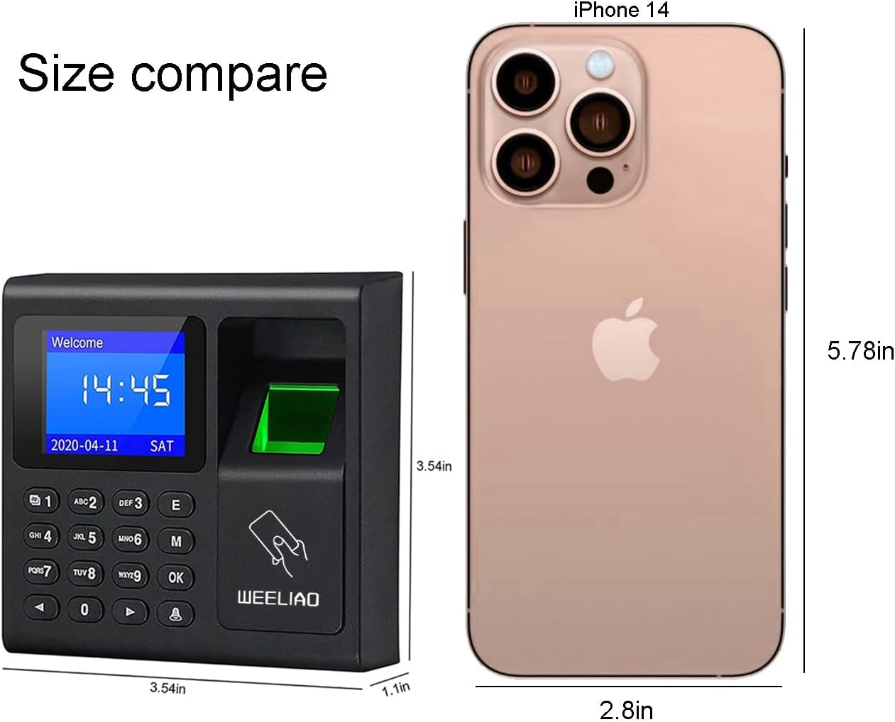 WEELIAO Máquina de asistencia de tiempo, huella dactilar, contraseña, reloj de tiempo para empleados con escaneo de dedos, RFID y perforación de PIN