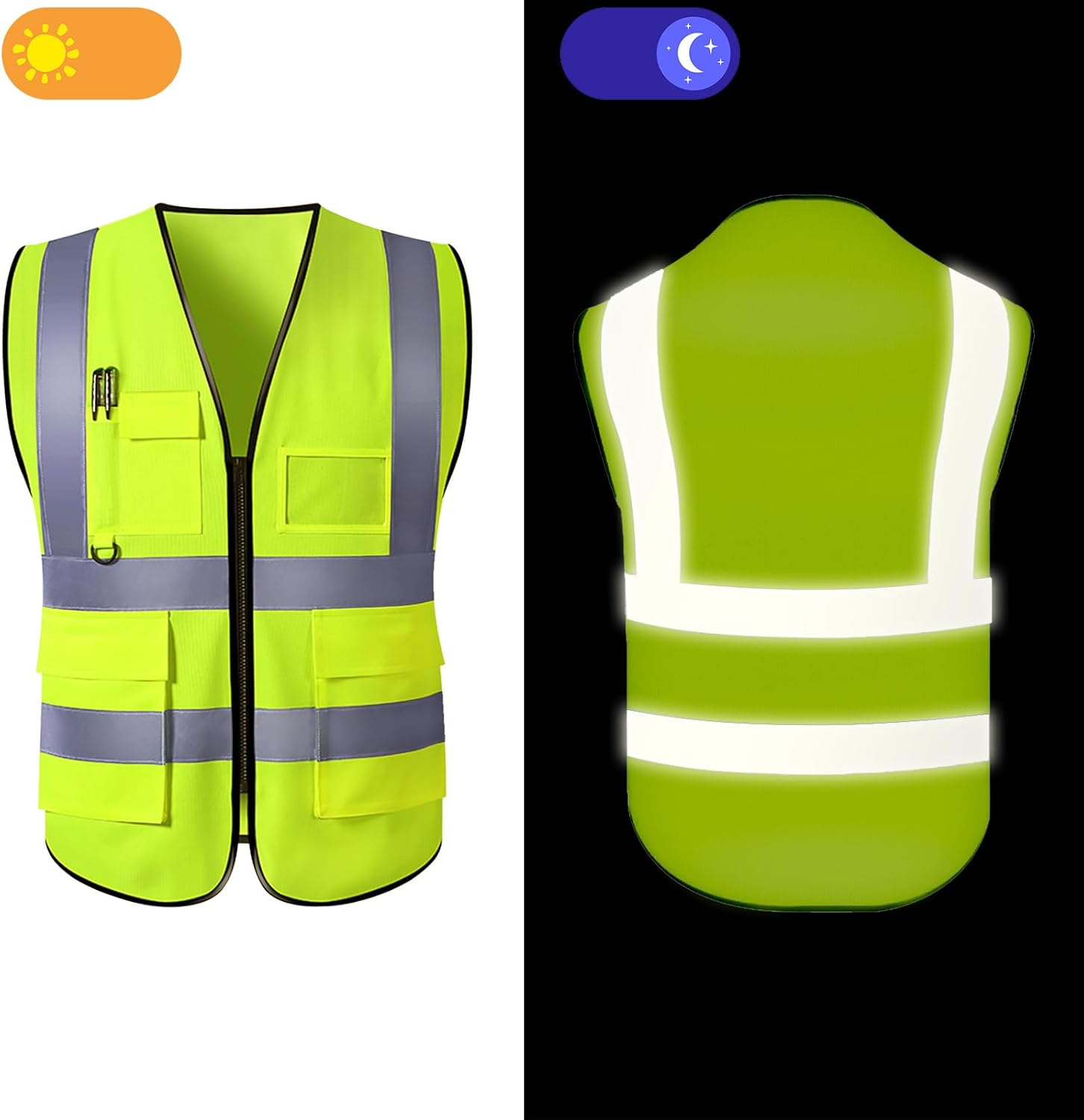 Chaleco de seguridad personalizado para hombres con 5 bolsillos, chaleco reflectante de alta visibilidad, logotipo para construcción de emergencia,