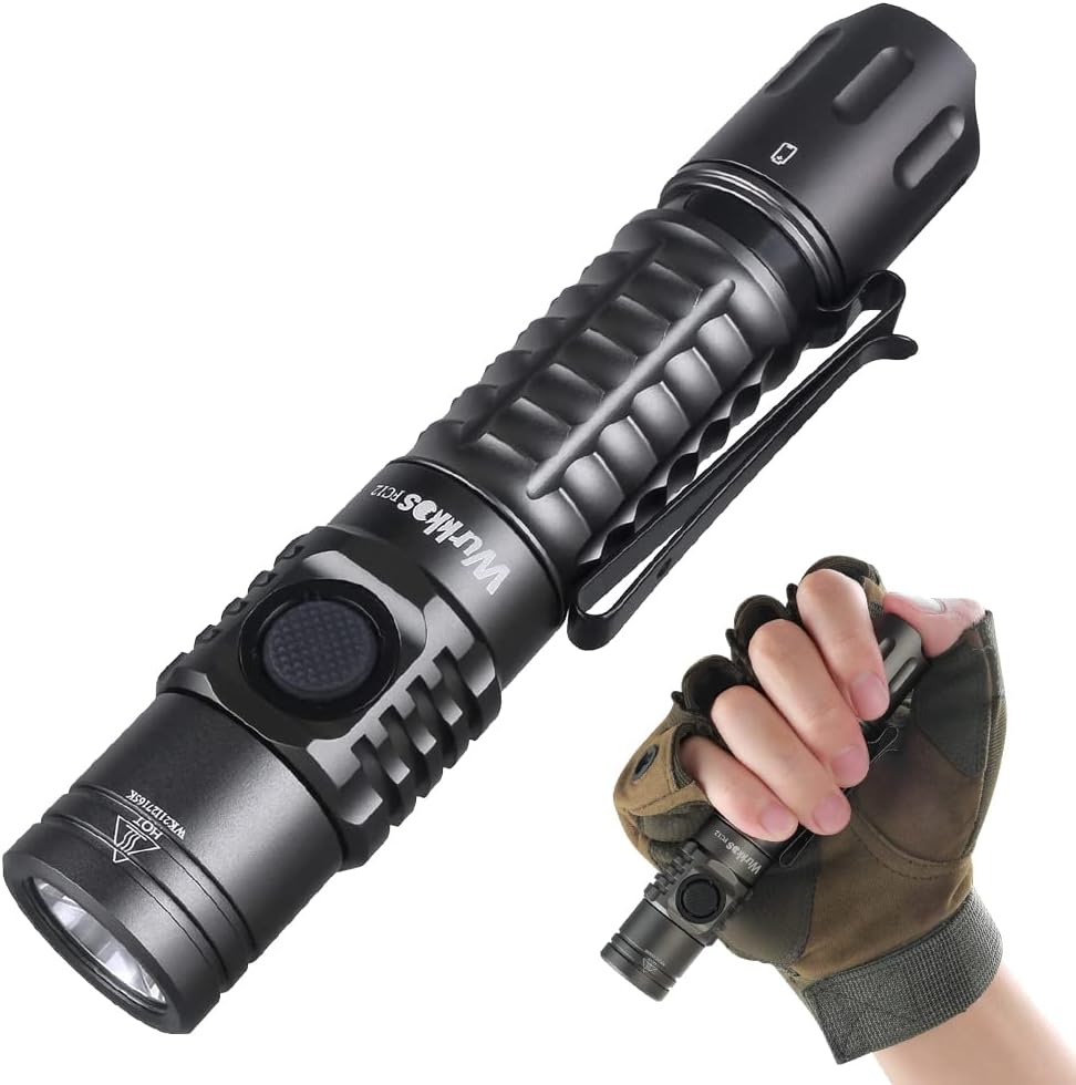 Wurkkos Linterna táctica, linterna súper brillante de 2000 lúmenes, linterna recargable de 1,131.9 ft de largo alcance, interruptor doble, IPX8