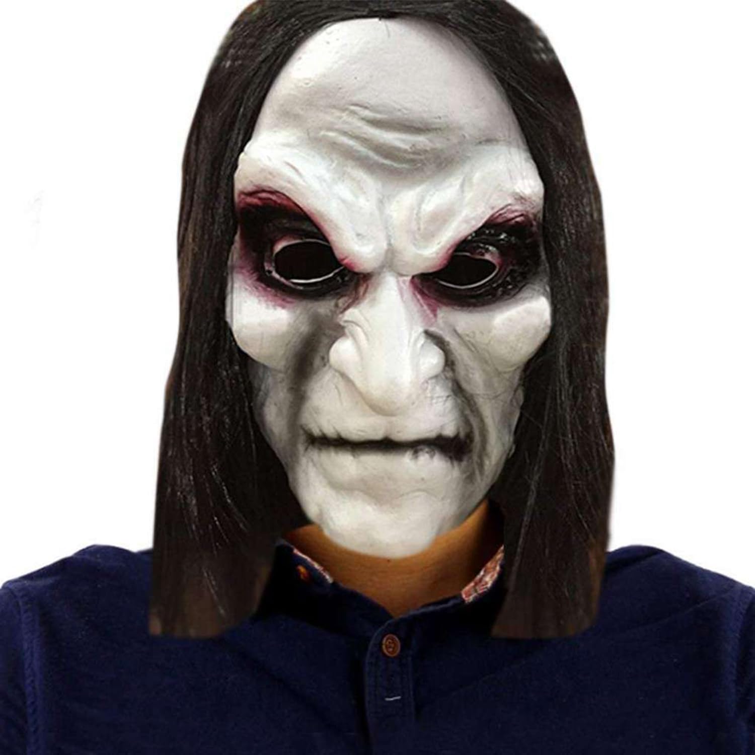 VICDUEKG Máscara aterradora de Halloween con pelo largo, máscara de diablo de terror para cosplay, fiesta espeluznante, disfraz de Halloween,