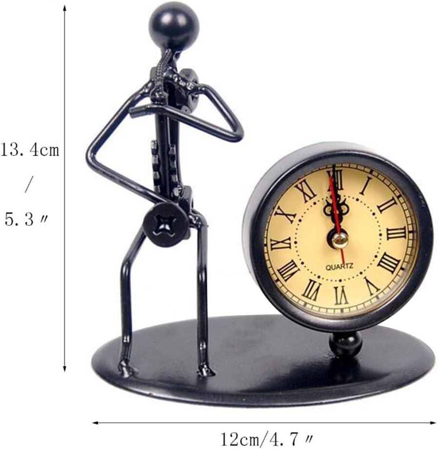 Figura clásica de reloj de músico de hierro vintage antiguo para decoración de escritorio de oficina en casa, regalo (C69 saxofón)