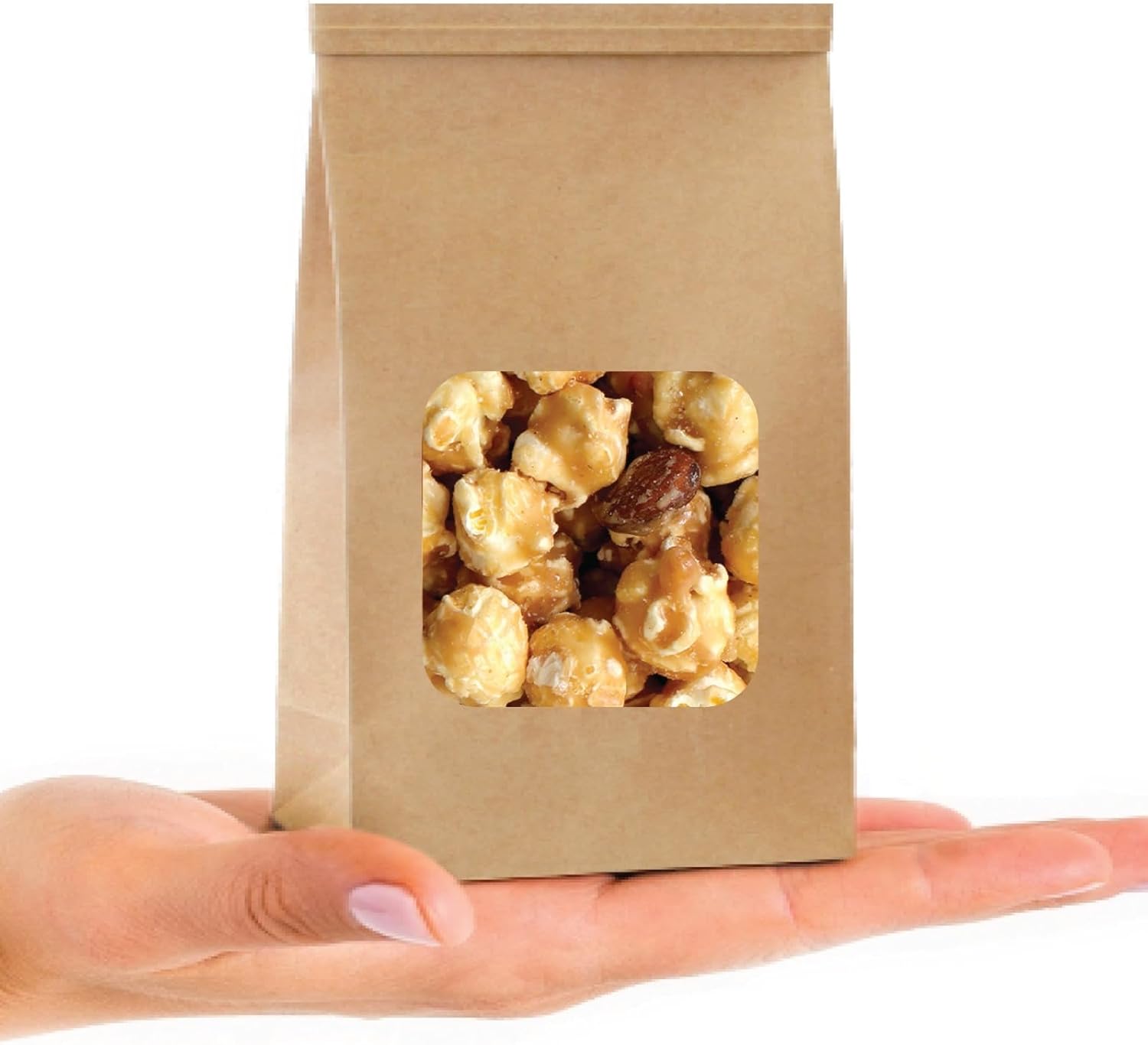 Bolsas pequeñas para panadería, bolsas de papel kraft para ventana cuadrada, 3.3 x 5.5 x 2 pulgadas, bolsas de galletas con cierre de corbata, bolsa