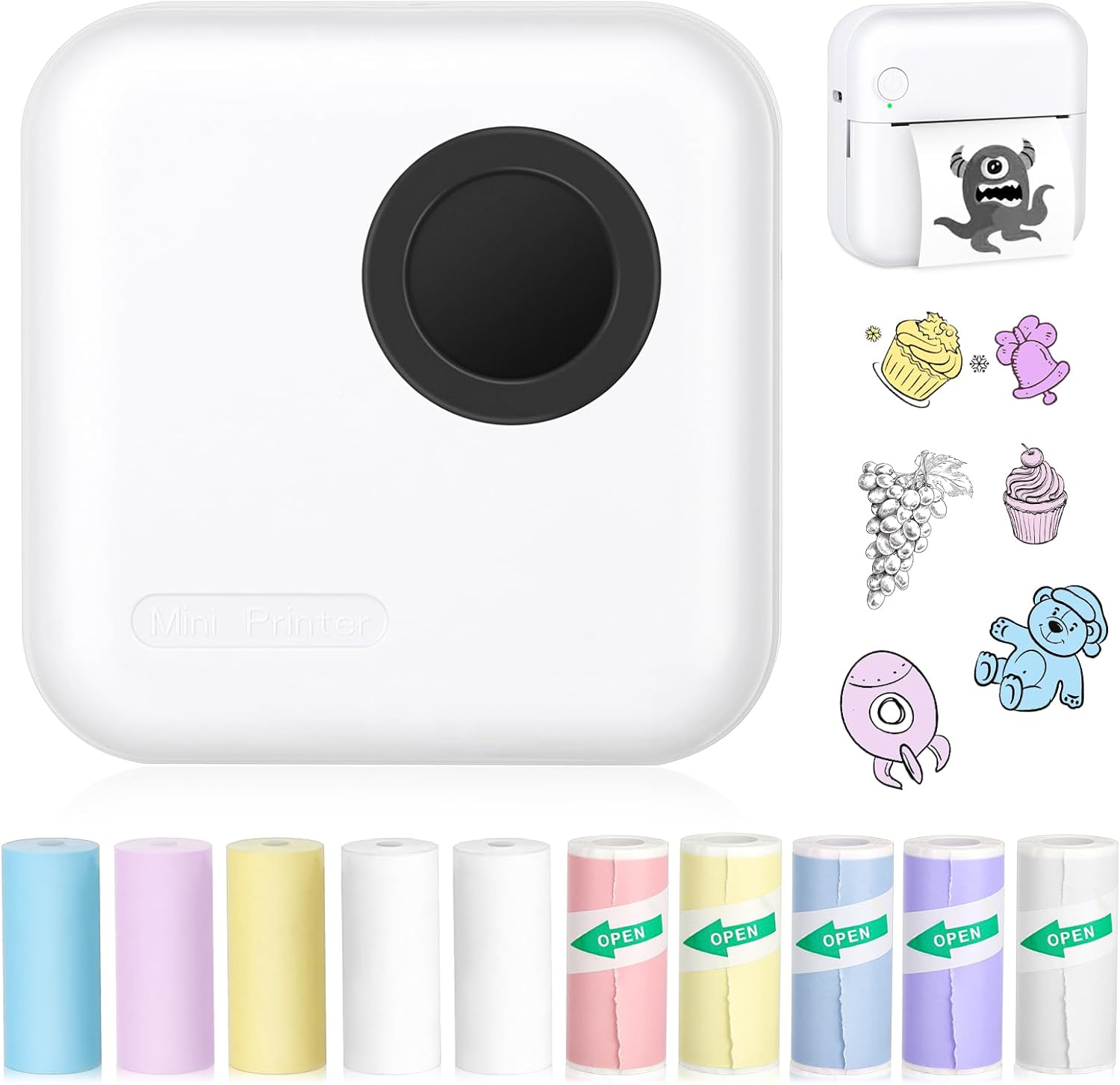 Mini impresora Bluetooth de bolsillo, impresora térmica portátil con 10 rollos de papel para diarioálbum de recortes de bricolaje, viajes, notas,