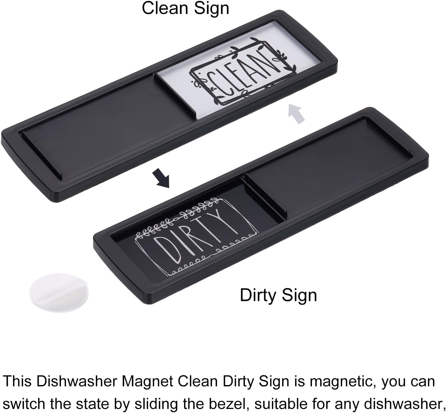 MECCANIXITY Imán para lavavajillas Clean Dirty Sign negro enmarcado rectangular negro-blanco, goma opcional, magnético para lavavajillas, accesorios