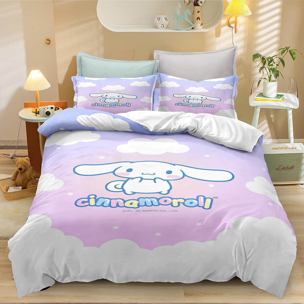 The CIN-namoroll – Juego de ropa de cama de 3 piezas con estampado de dibujos animados en 3D, transpirable, duradero, juego de edredón de