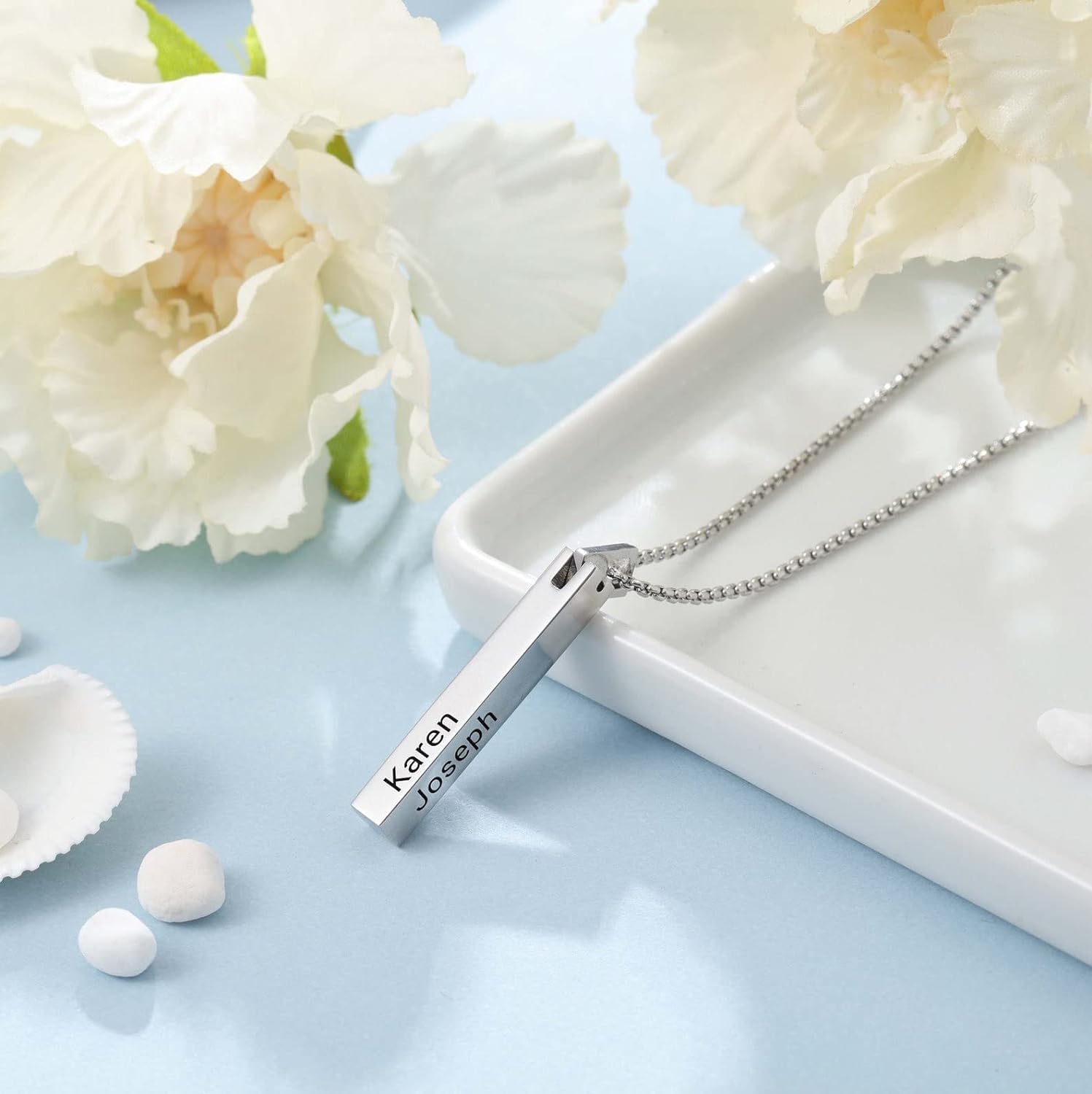3D Bar Necklace – Bar Necklace with Kids Names – Engraved Mothers Necklace – Custom Couple Necklace – Personalized Bar Pendant – Mom Gift