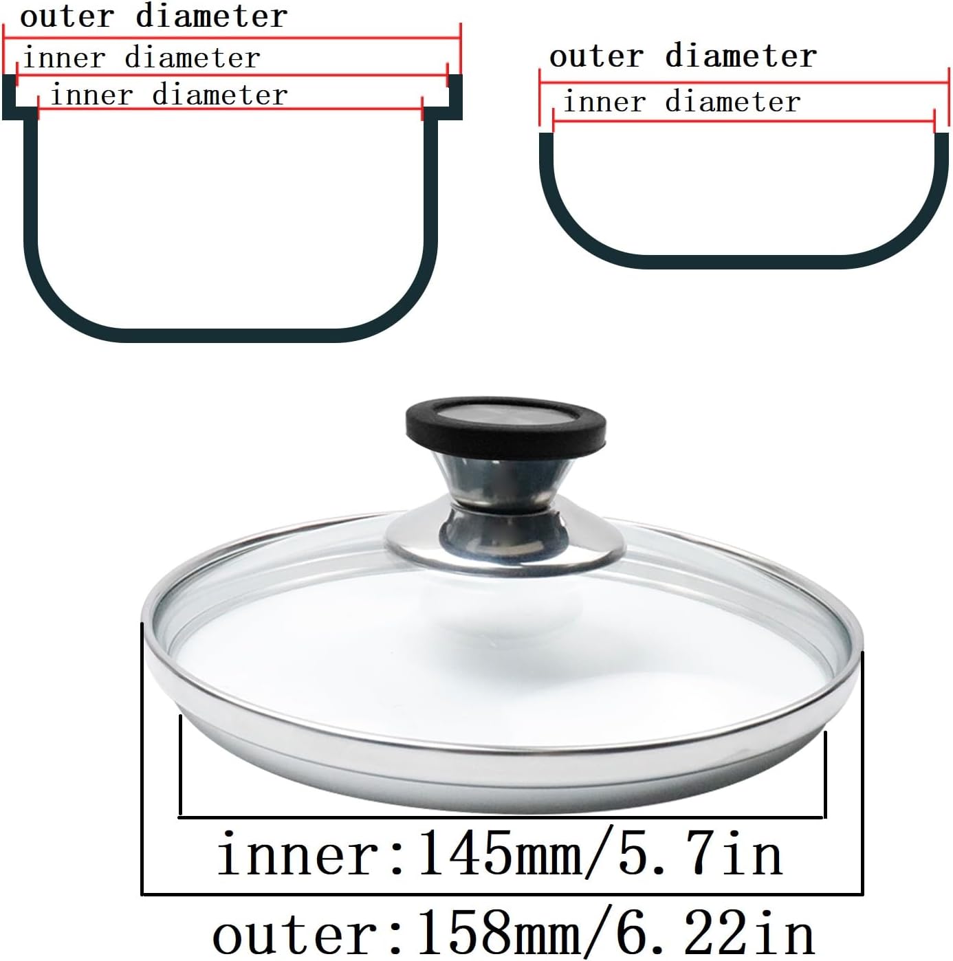 Tighall Tapa de vidrio templado con orificio de ventilación de vapor y mango resistente al calor, se adapta a utensilios de cocina de 6 pulgadas de