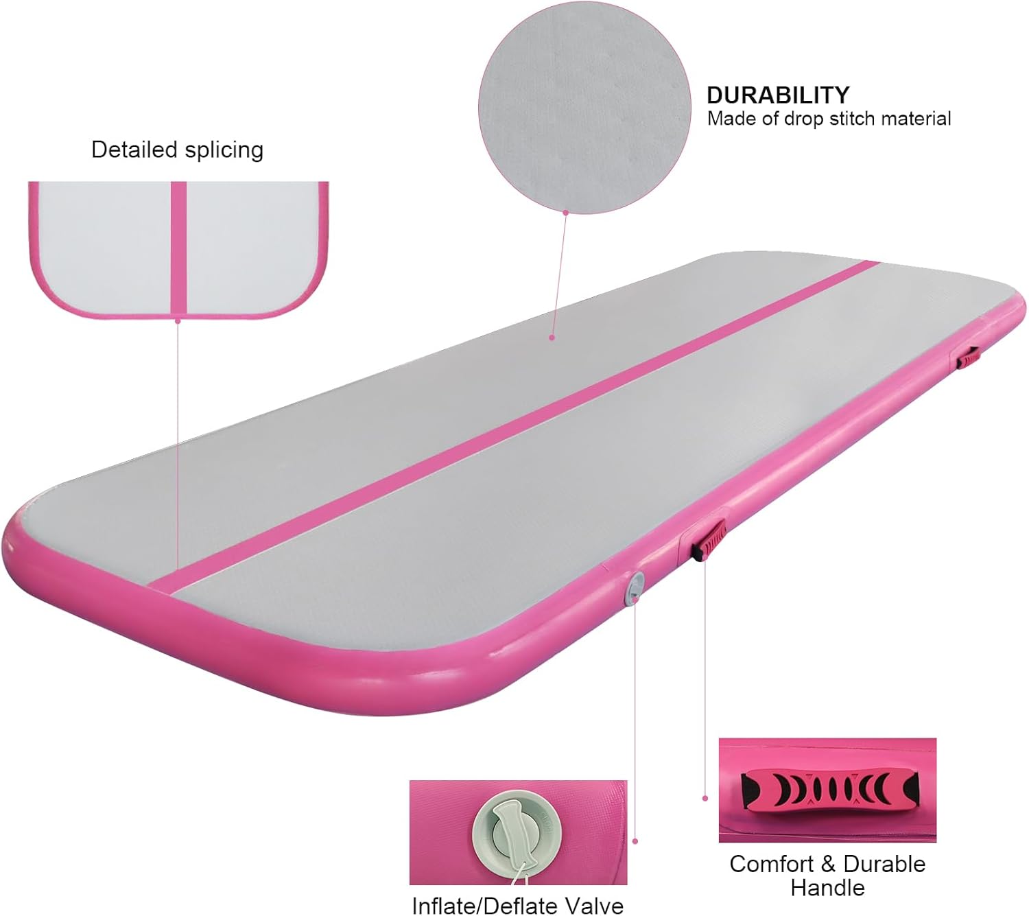 JINSPORT Colchoneta de gimnasia para acrobacias, 10131620 pies, con bomba de aire eléctrica, almohadilla gruesa inflable, equilibrio de choque de