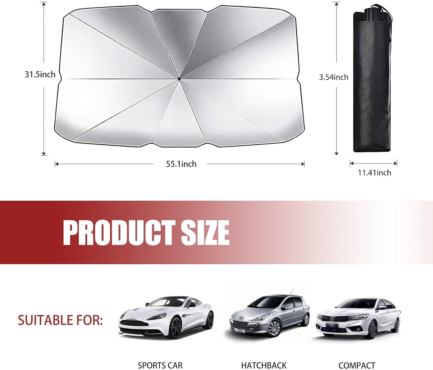 yvshy Paquete de 1 paraguas protector plegable para automóvil, 55 x 31 pulgadas, paraguas protector para salpicadero, apto para automóvil, SUV,