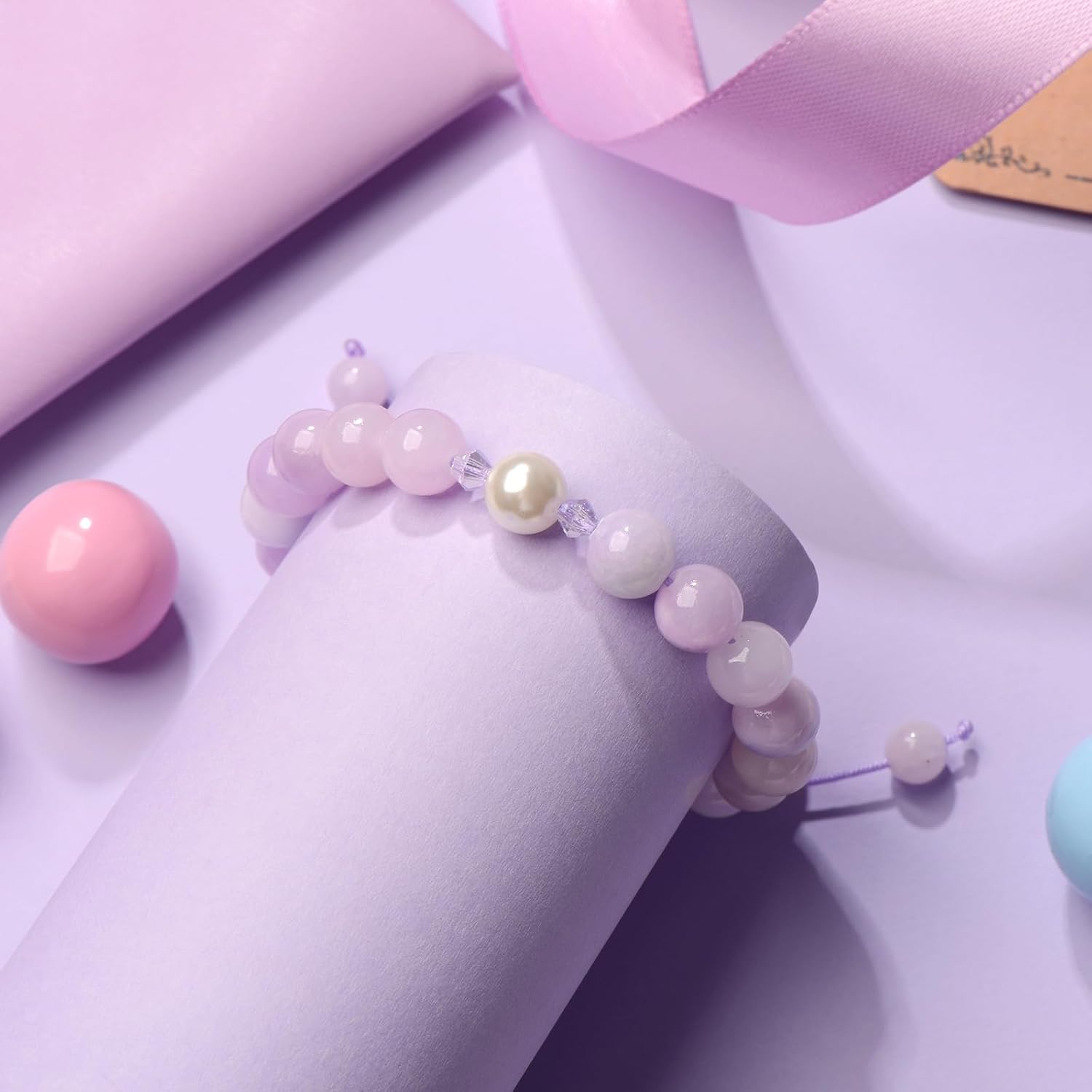 1 Year Old Girl Gifts for Birthday Christmas,Purple Beads Pearl Charm Bracelet Adjustable Length,1st Birthday Girl Gifts Handmade Cute Bracelet for