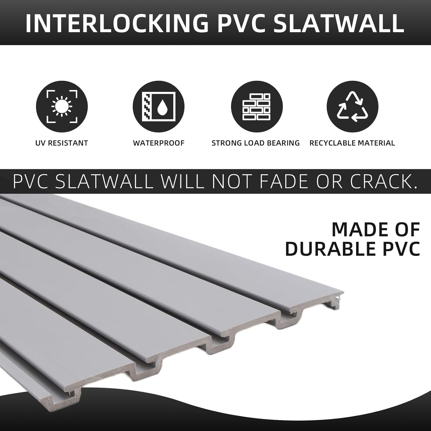 Slatwall Panel organizador de pared de garaje resistente montado en la pared, paneles de pared de PVC para pared de garaje y sistema de