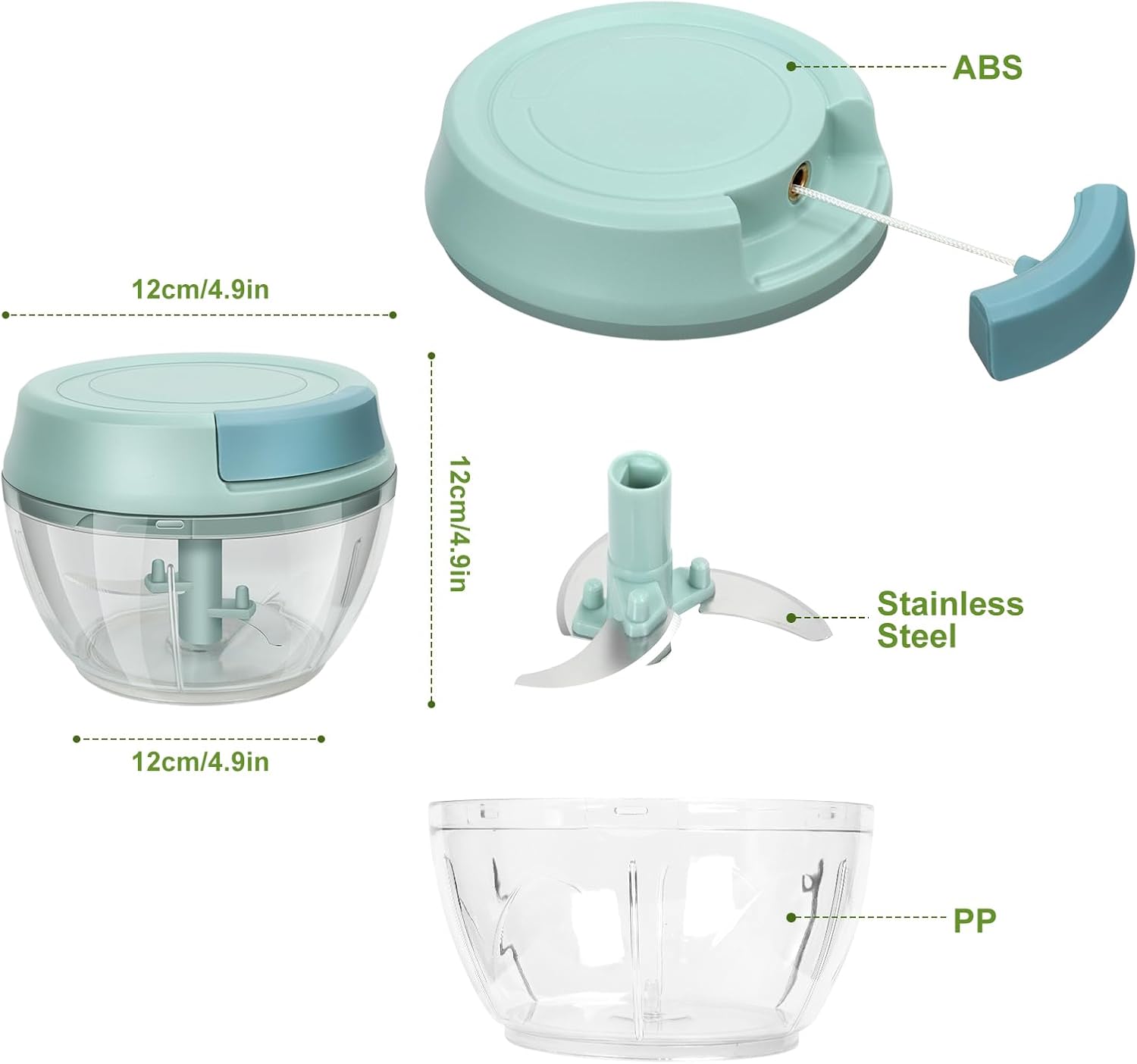 Picadora de ajo Mini picadora manual de alimentos con contenedor de cocina, cebolla, cortador de verduras, picador de verduras, azul, 16.9 fl oz