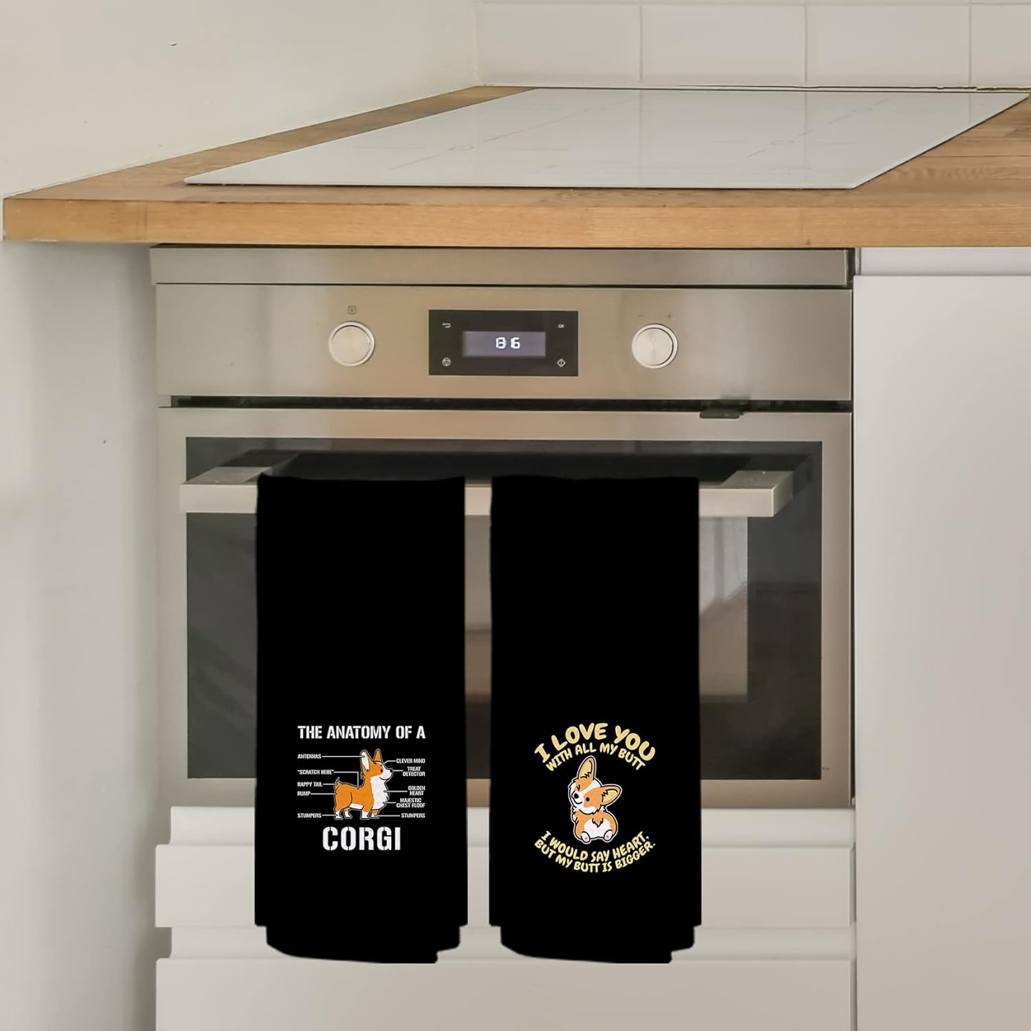 NEGIGA Juego de 4 paños de cocina de Corgi de dibujos animados de 24 x 16 pulgadas, divertidos paños de mano decorativos para dormitorio, cocina,