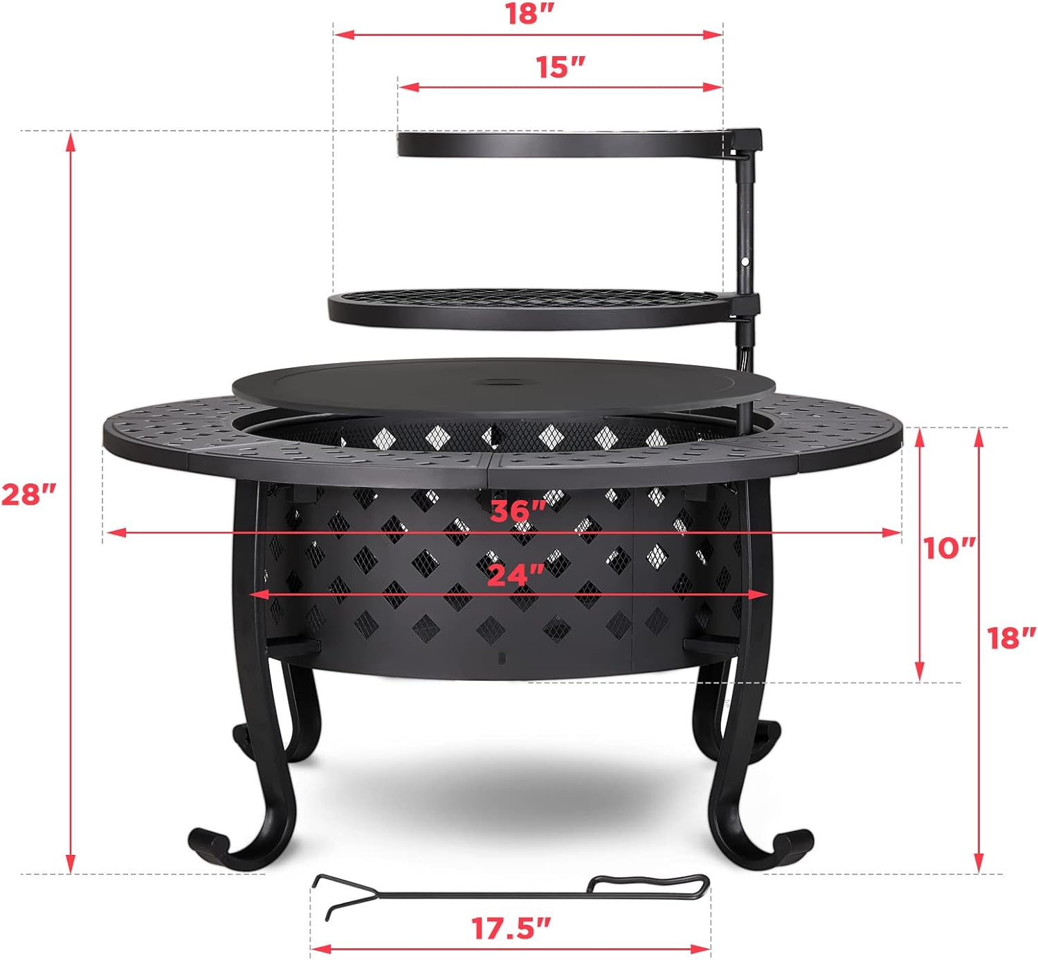 PaPaJet Fogata de 36 pulgadas con 2 parrillas, fogata de leña al aire libre con tapa, mesa redonda de metal para patio trasero, patio, jardín,