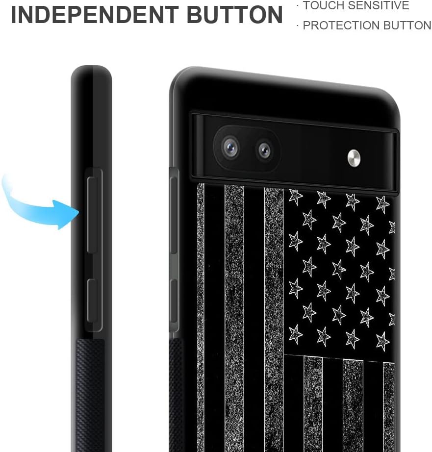 ZHEGAILIAN Funda compatible con Google Pixel 6A, diseño de bandera estadounidense en blanco y negro, diseño de patrón de espalda de silicona suave,