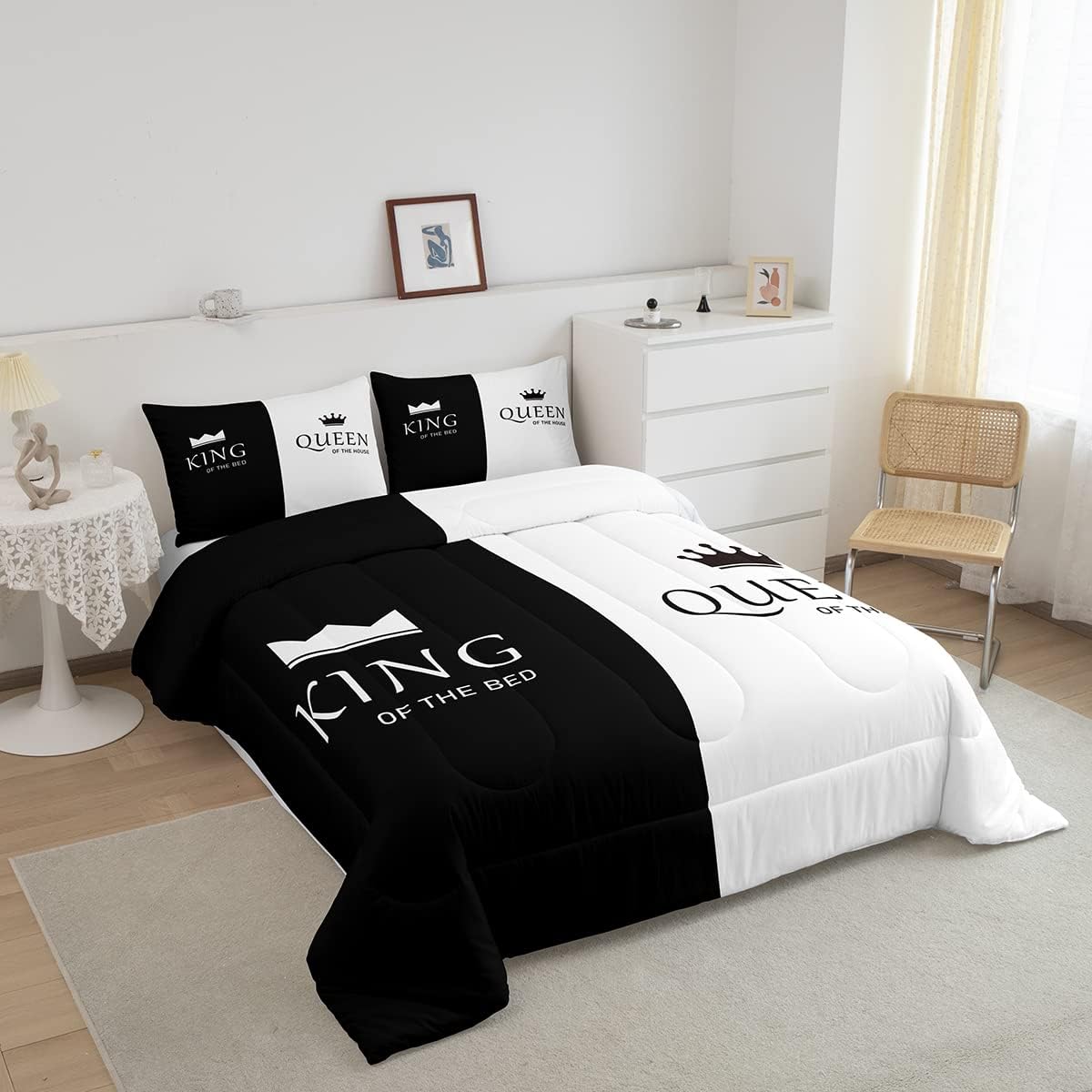 Feelyou Juego de edredón de corona Queen y King, para él y ella, juego de ropa de cama a juego para parejas, amantes del día de San Valentín, juego