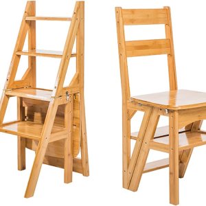 Silla plegable de madera maciza, escalera de biblioteca portátil de 4 escalones, silla plegable convertible para adultos, oficina, hogar, cocina al Silla plegable de madera maciza, escalera de biblioteca portátil de 4 escalones, silla plegable convertible para adultos, oficina, hogar, cocina al