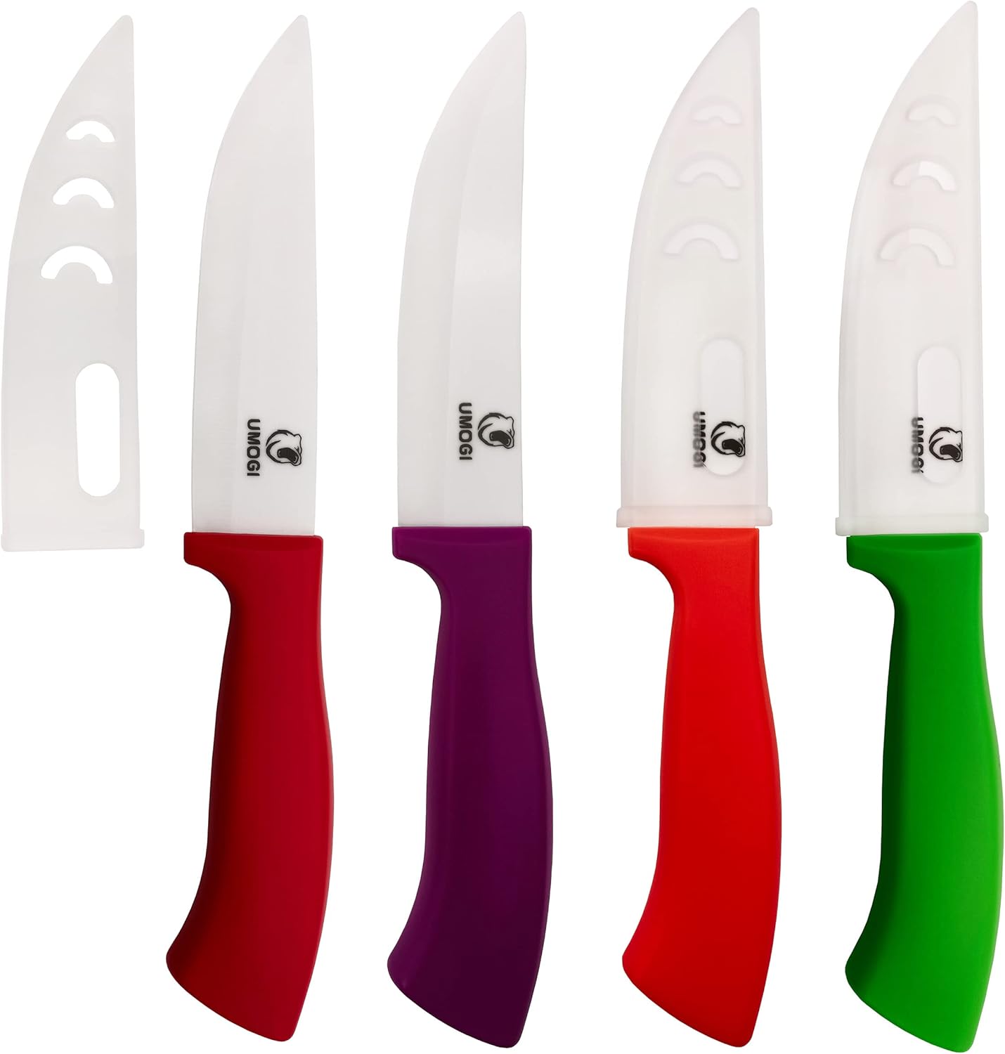 Juego de 4 cuchillos de cerámica para carne con fundas en caja de regalo, cuchillo utilitario de gran tamaño, saludable, resistente a las manchas y