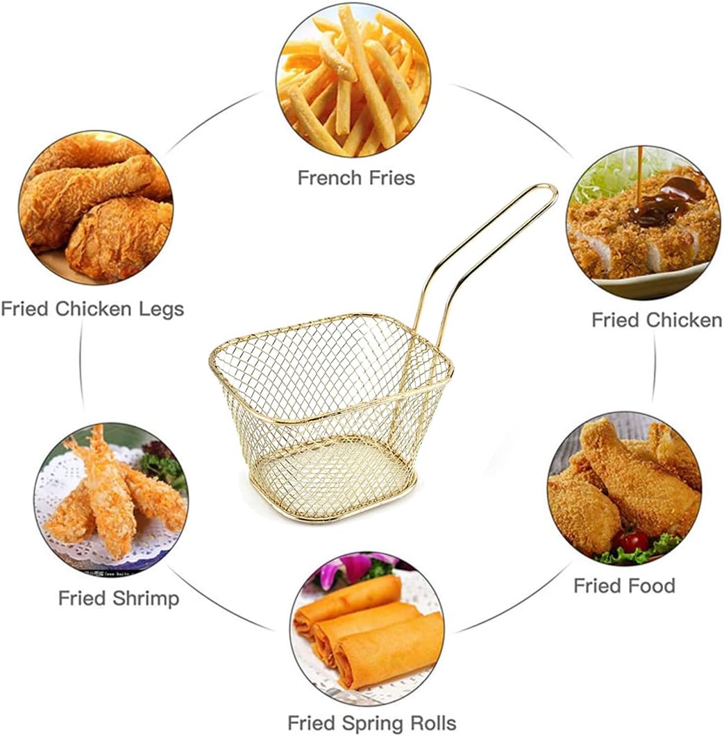 MIIIM 8 cestas cuadradas para papas fritas de 4 pulgadas, cestas de presentación de alimentos fritos con asa soporte para papas fritas para cocina,