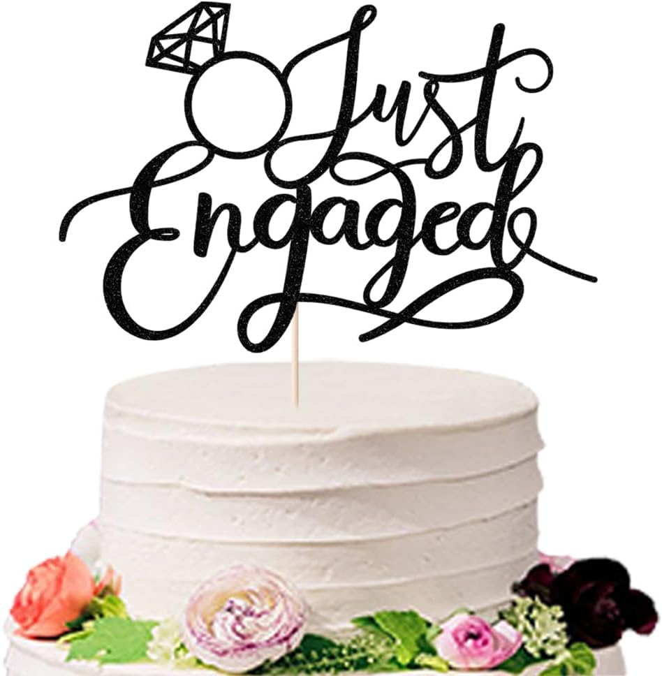 Just Engaged – Decoración de pastel para decoración de fiesta de compromiso, letrero de anillo de compromiso, decoración de pastel de compromiso