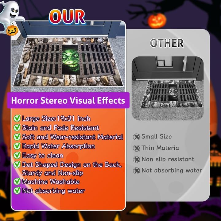 Tapete de Halloween con ilusión 3D de payaso y alcantarillado, tapete para exteriores, tapete de cocina y baño de Halloween, tapete de bienvenida