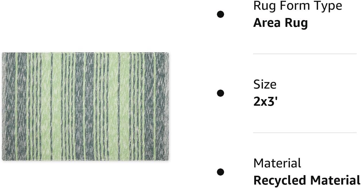 DII Woven Rag Rug Collection – Hilo reciclado a rayas rústicas abigarradas, 2 x 3 pies, color verde cazador