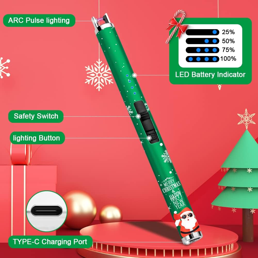 SUPRUS Encendedor de velas eléctrico USB con pantalla LED mejorada, interruptor de seguridad, recargable de plasma sin llama, resistente al viento,