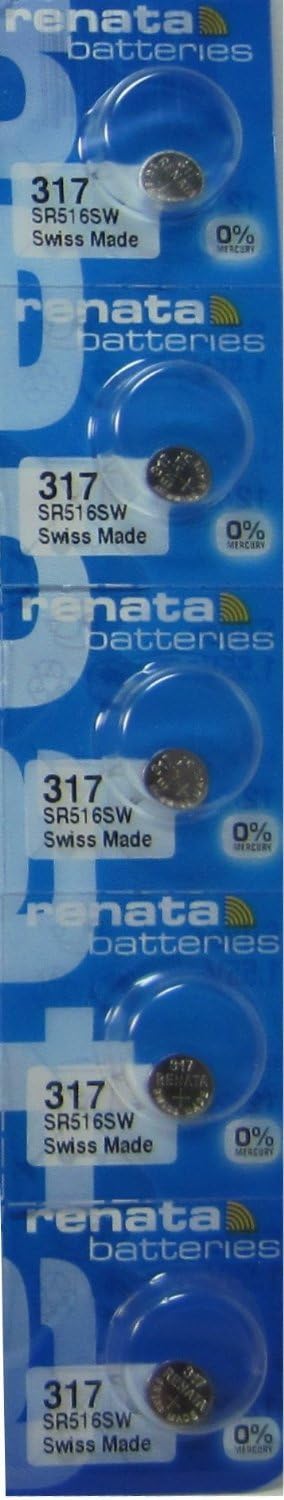 5 baterías electrónicas Renata 317 SR516SW óxido de plata cero mercurio