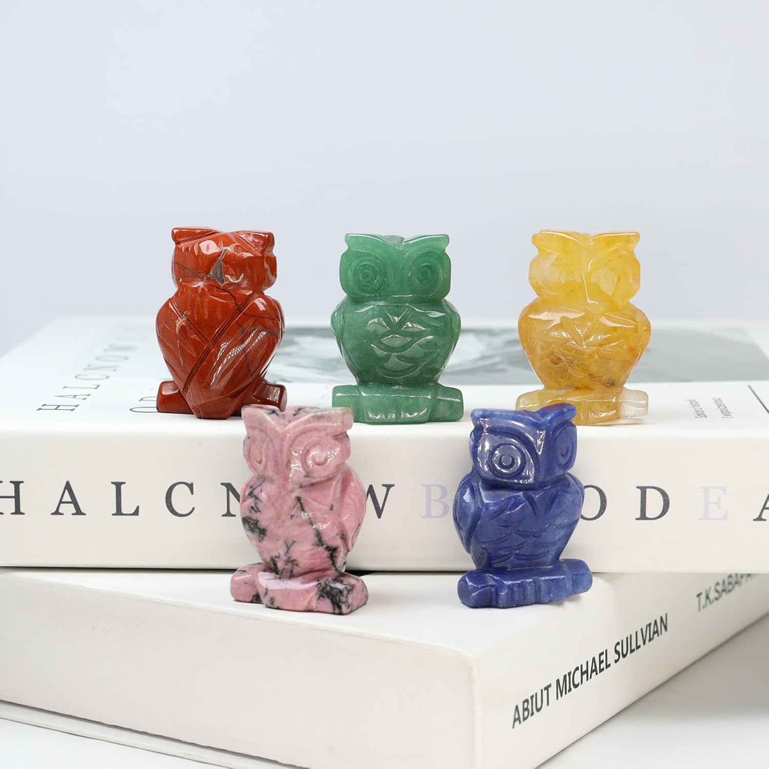 SSAKUGGI Mezcla de estatua de búho, 6 piezas, mezcla de cristal natural para tallar búhos, cristales de búho y piedras curativas talladas a mano,