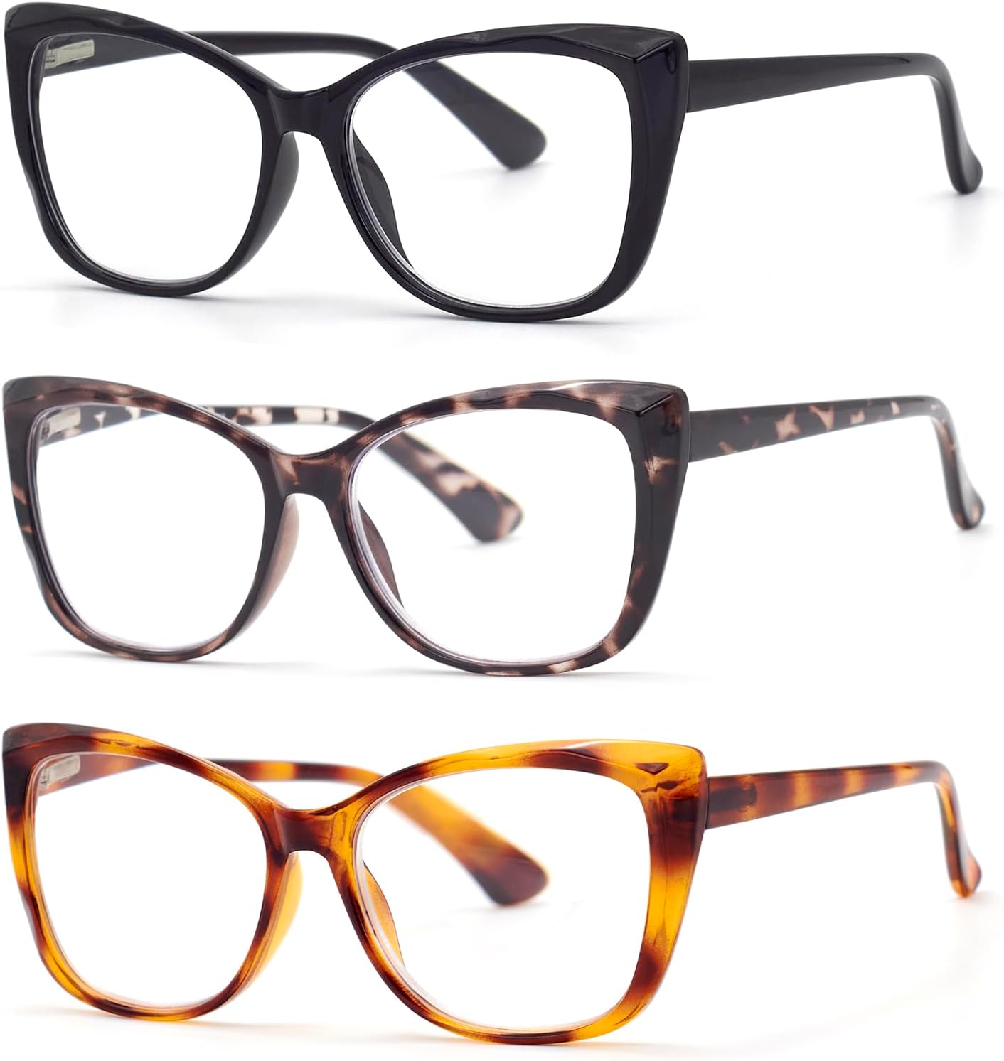 Autojouls Paquete de 3 lentes de lectura para mujer, estilo Oprah, con bisagra de resorte, lentes transparentes