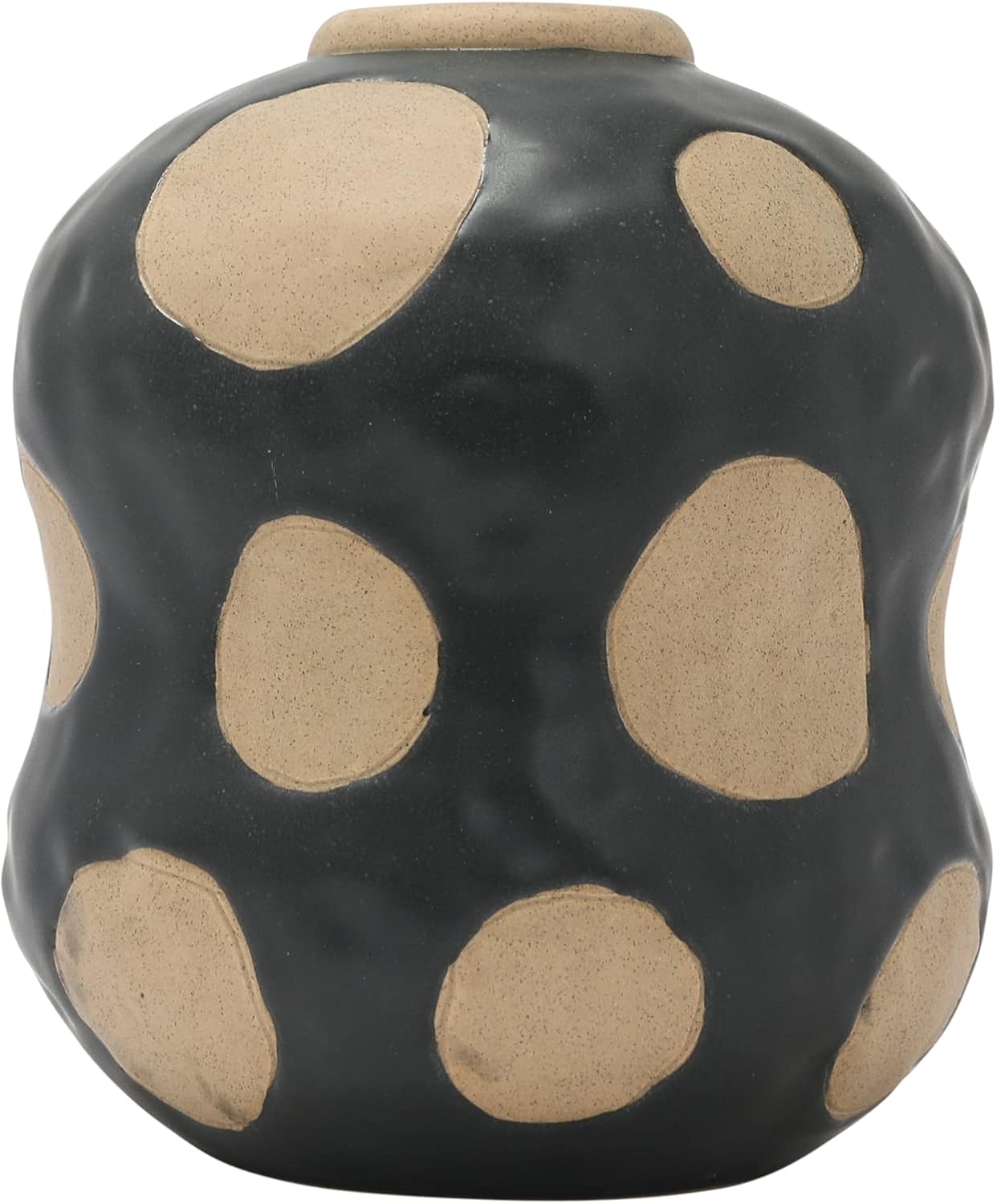 Creative Co-Op Florero de cerámica con puntos de alivio de cera, negro y crema, 7 pulgadas de largo x 7 pulgadas de ancho x 8 pulgadas de alto
