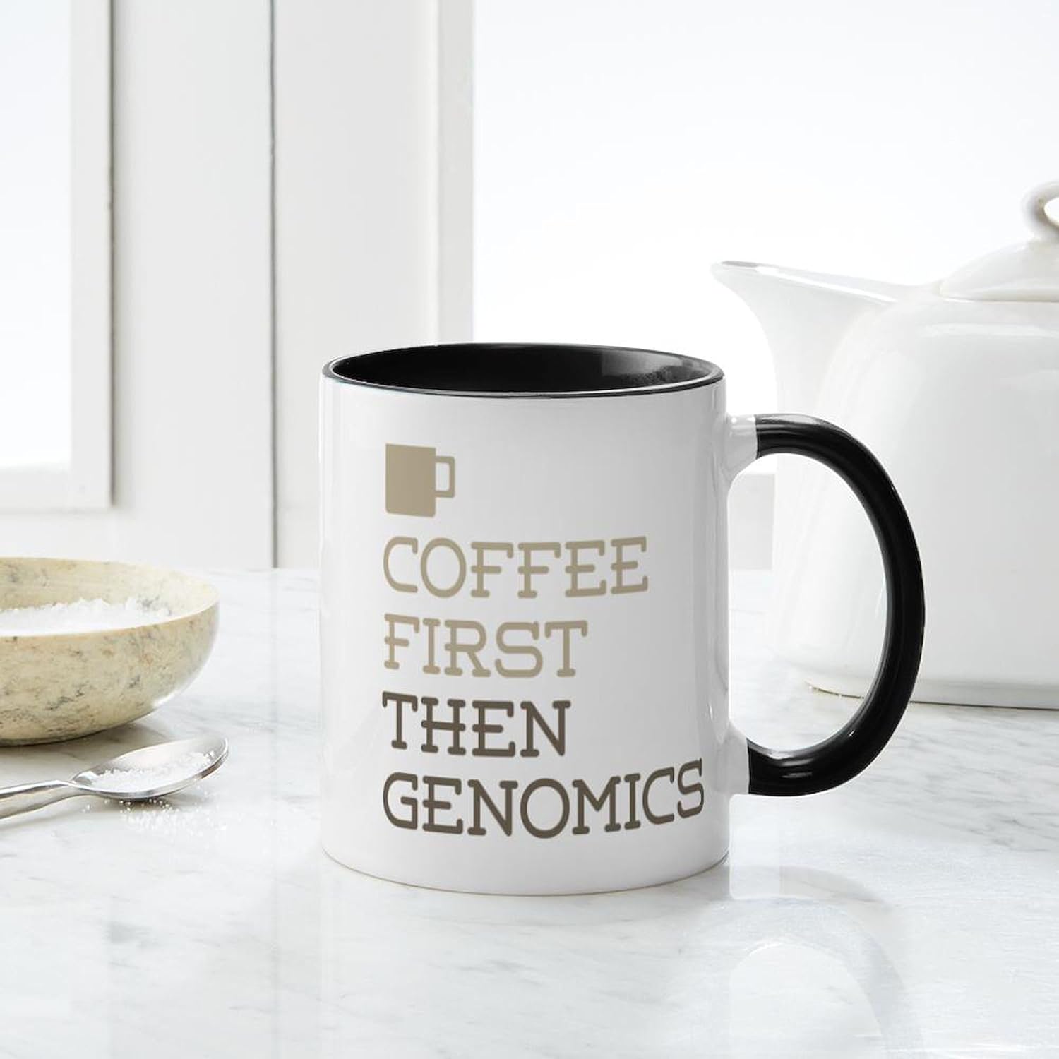 CafePress Coffee Then Genomics – Taza de café de cerámica (11.0 fl oz)