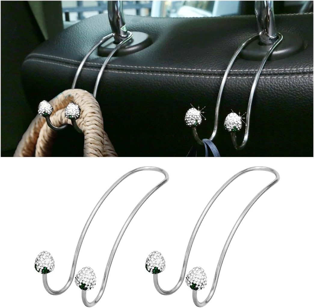 Ganchos decorativos de fresa para automóvil, paquete de 2 organizadores de respaldo de asiento con diamantes brillantes, ganchos de almacenamiento