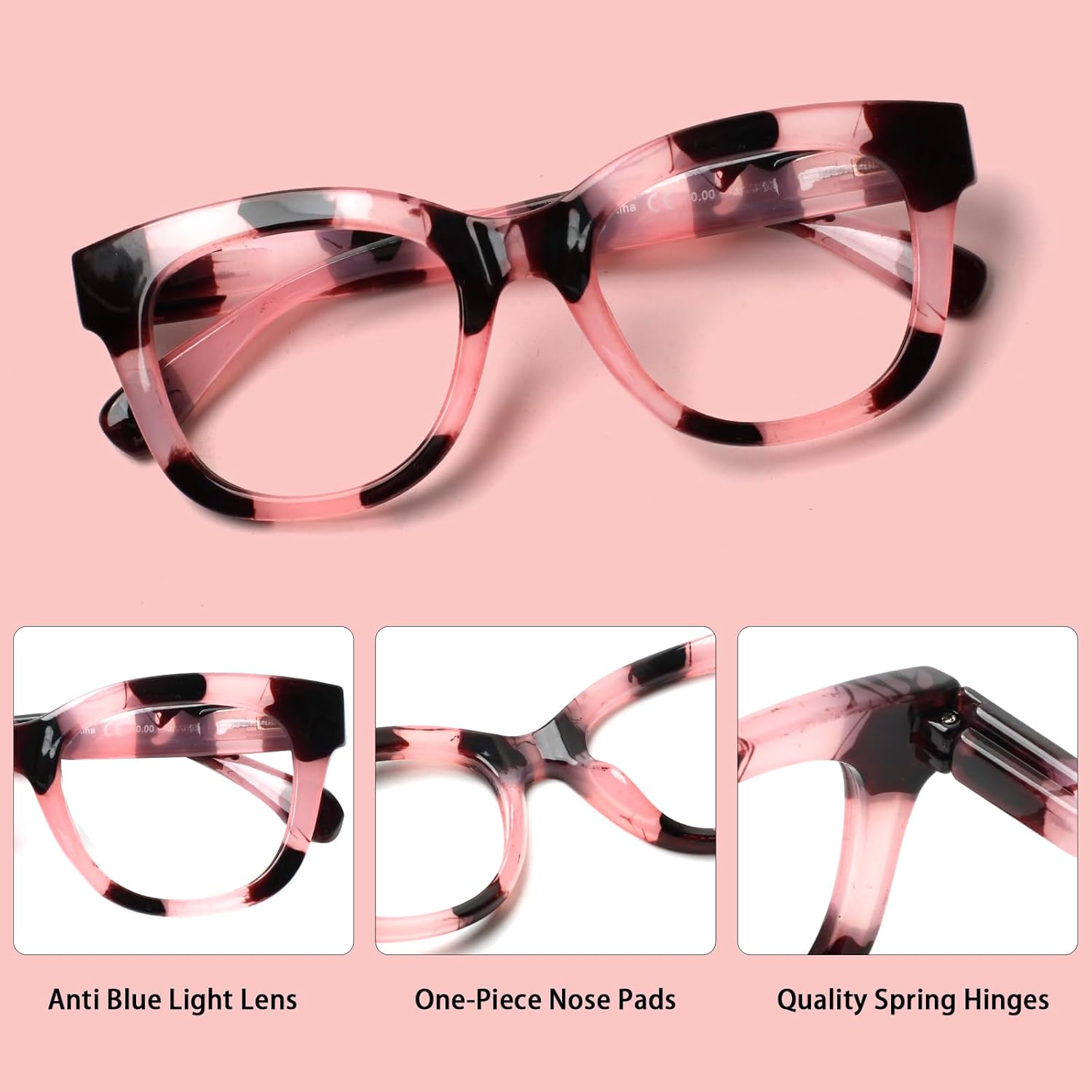 Henotin Paquete de 6 lentes de lectura para mujer, bloqueo de luz azul, bisagra de resorte para computadora, lectores de gran tamaño para mujer