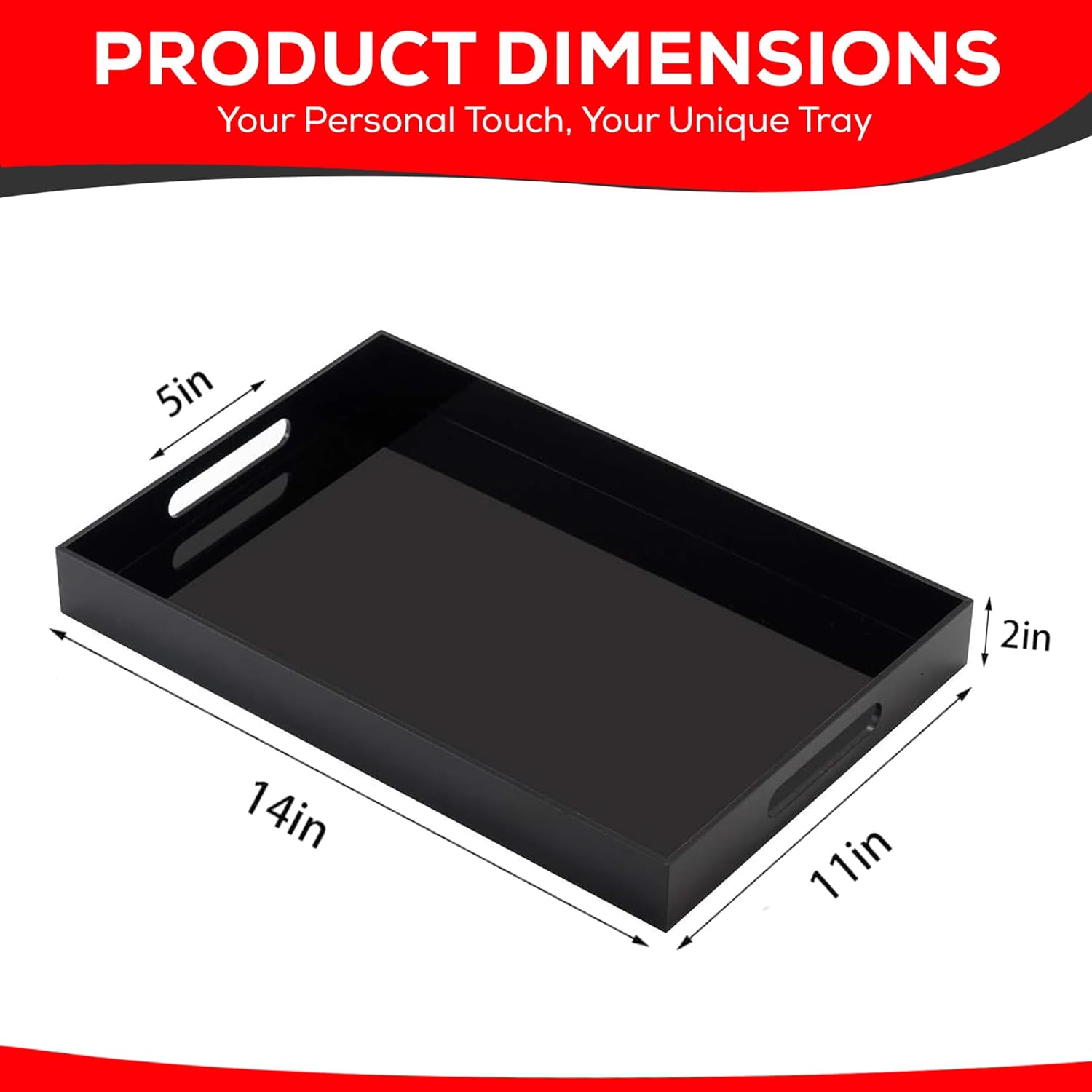 Organizadores acrílicos negros, 14 x 11 pulgadas, bandeja de servir de 0.118 in de grosor para decoración de baño, mejora de mesa auxiliar, papel