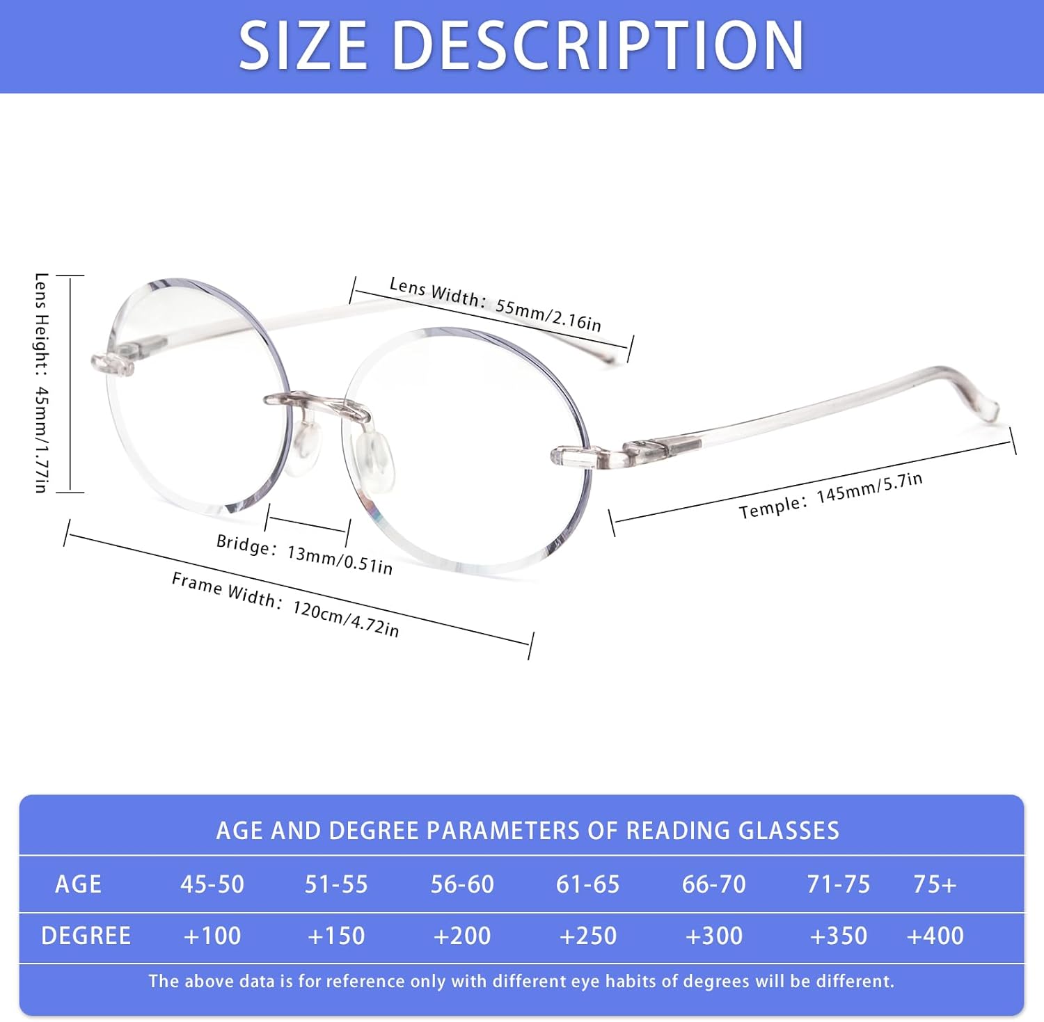 KoKoBin 3 Pack Rimless Round Reading Glasses,Blue Light Blocking for Men and Women