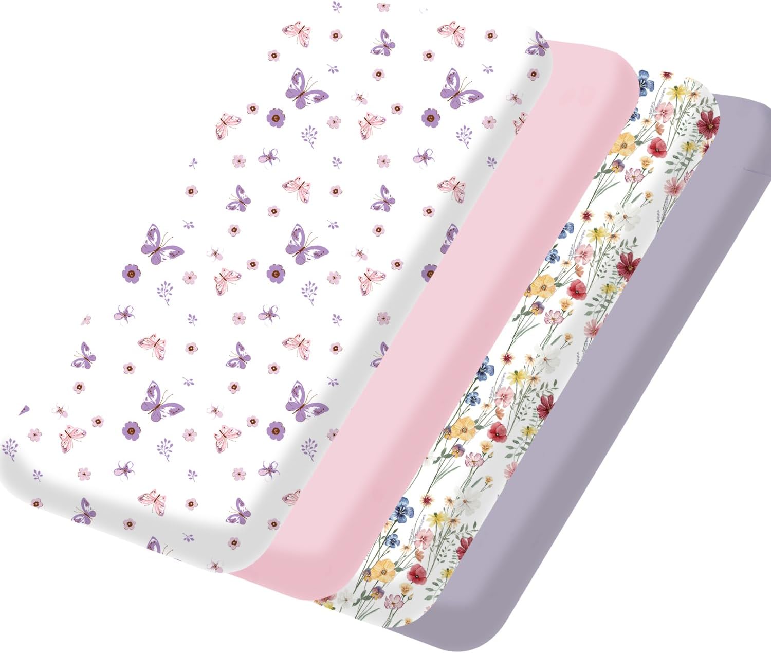 bimocosy Juego de 4 sábanas para cuna, paquete y juego de sábanas para bebé, niña y niño, tamaño 38 x 26 pulgadas, para colchón de corral, mini cuna
