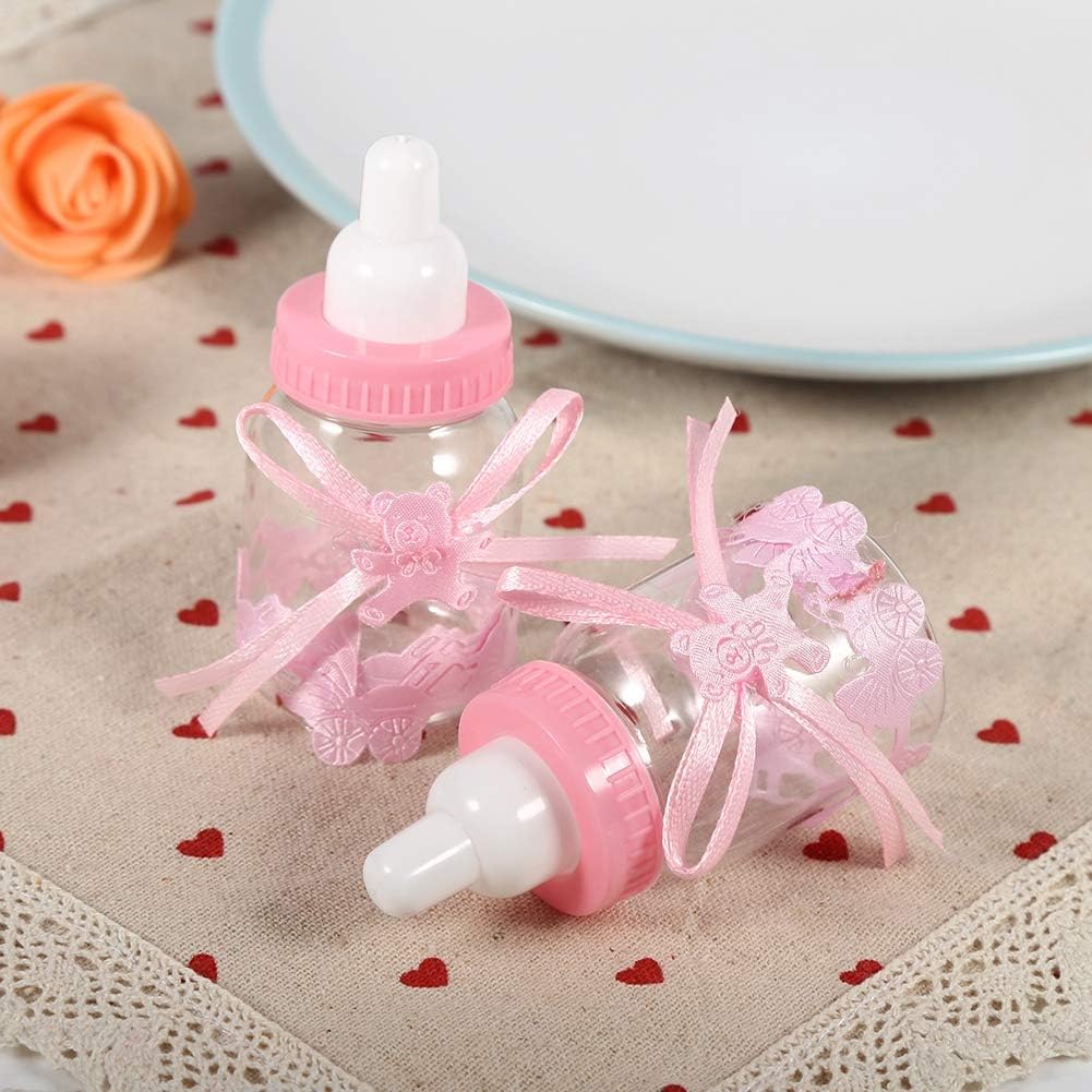 12 botellas de chocolate para baby shower, caja de botellas de chocolate para niñas y niños, regalos de fiesta de baby shower, decoraciones (rosa)