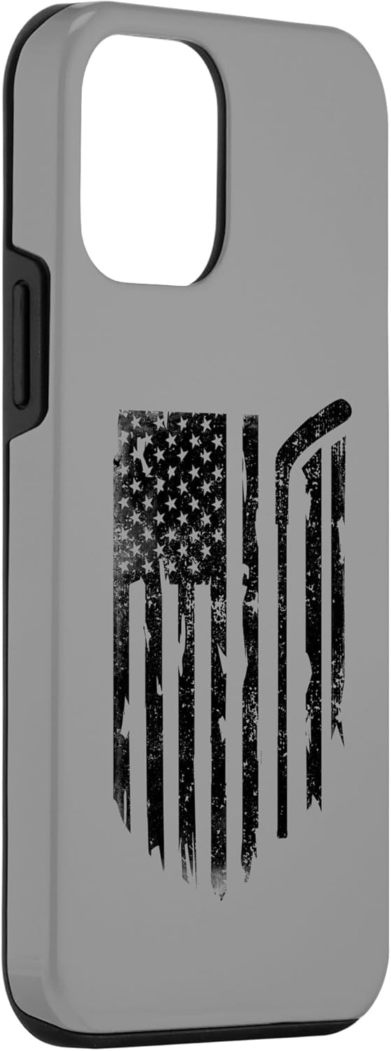 Funda para iPhone 12 mini Hockey con la bandera estadounidense para hombres, mujeres y niños
