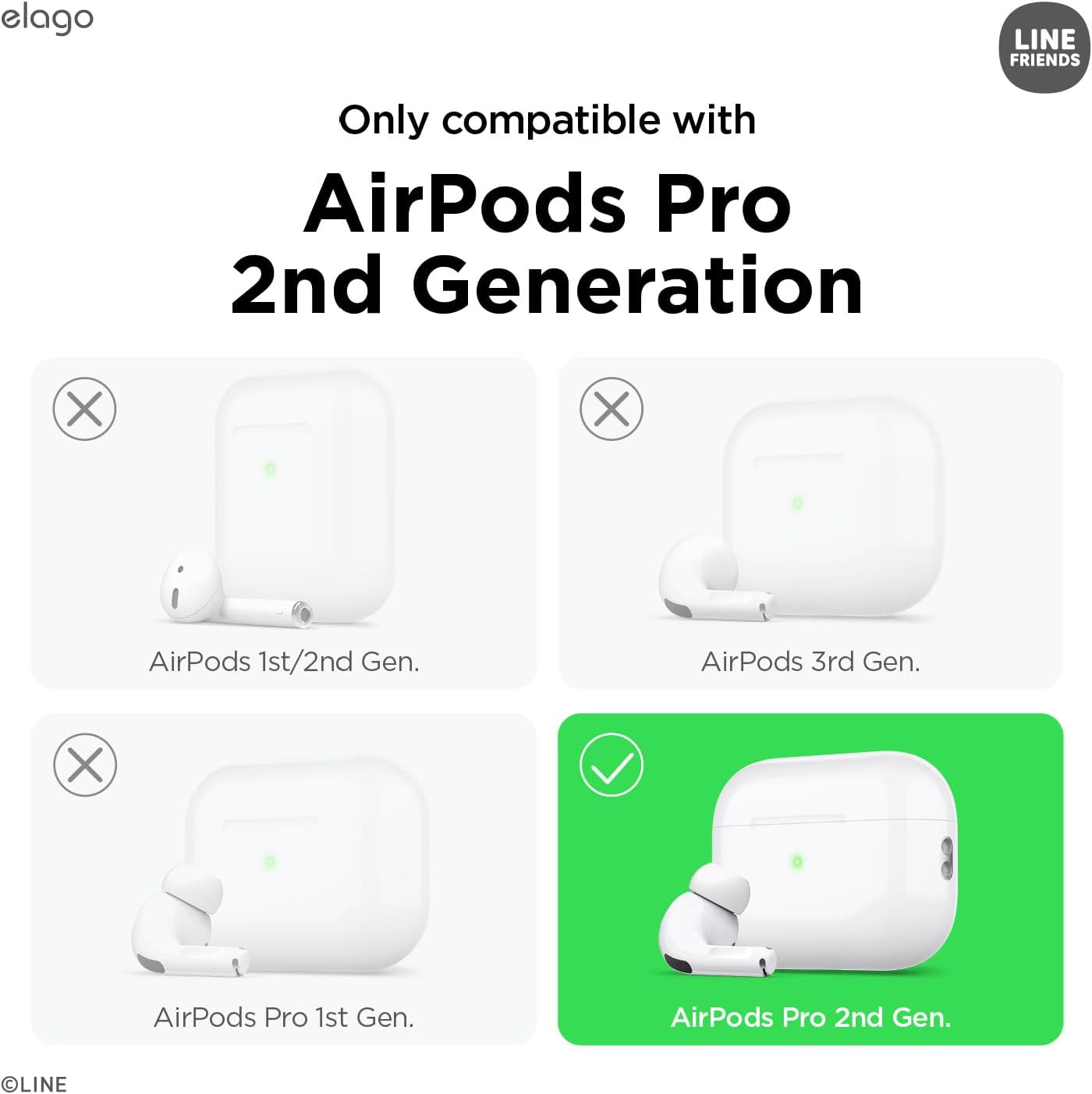 elago l LINE – Funda transparente con cordón compatible con AirPods Pro 2, protección duradera de cuerpo completo, reducción del amarilleo,