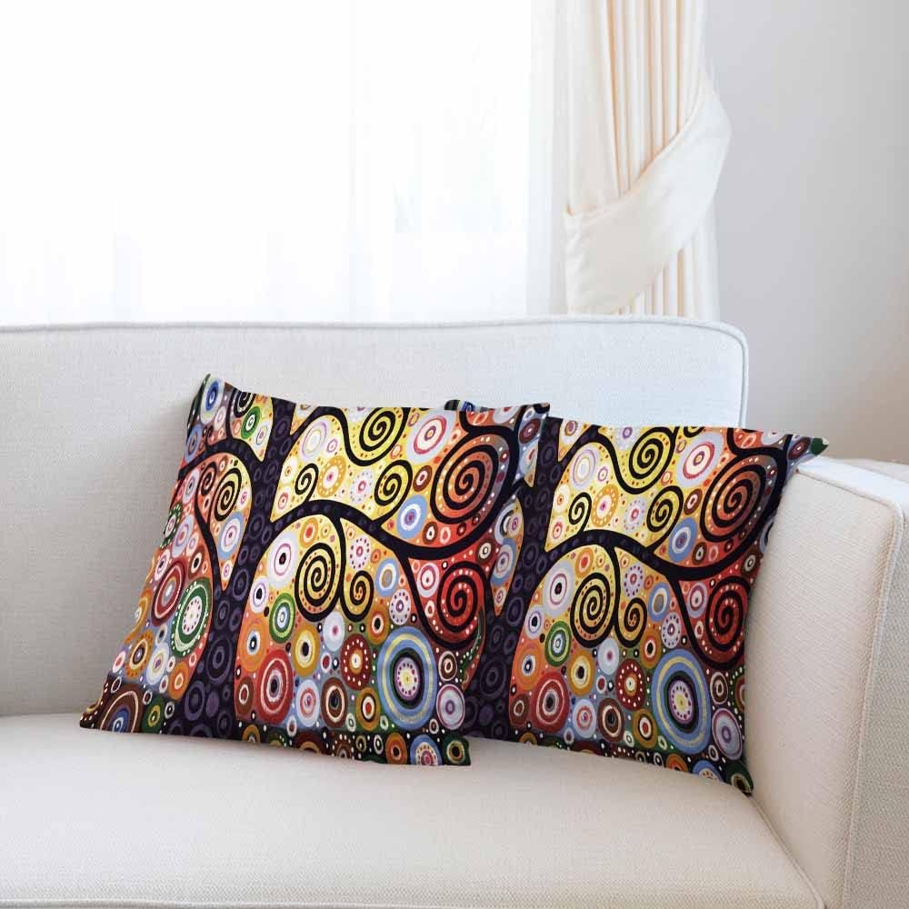 Beabes Juego de 2 fundas de almohada cuadradas y suaves con diseño de árbol de la vida, diseño de círculos coloridos y puntos para sofá, cama,