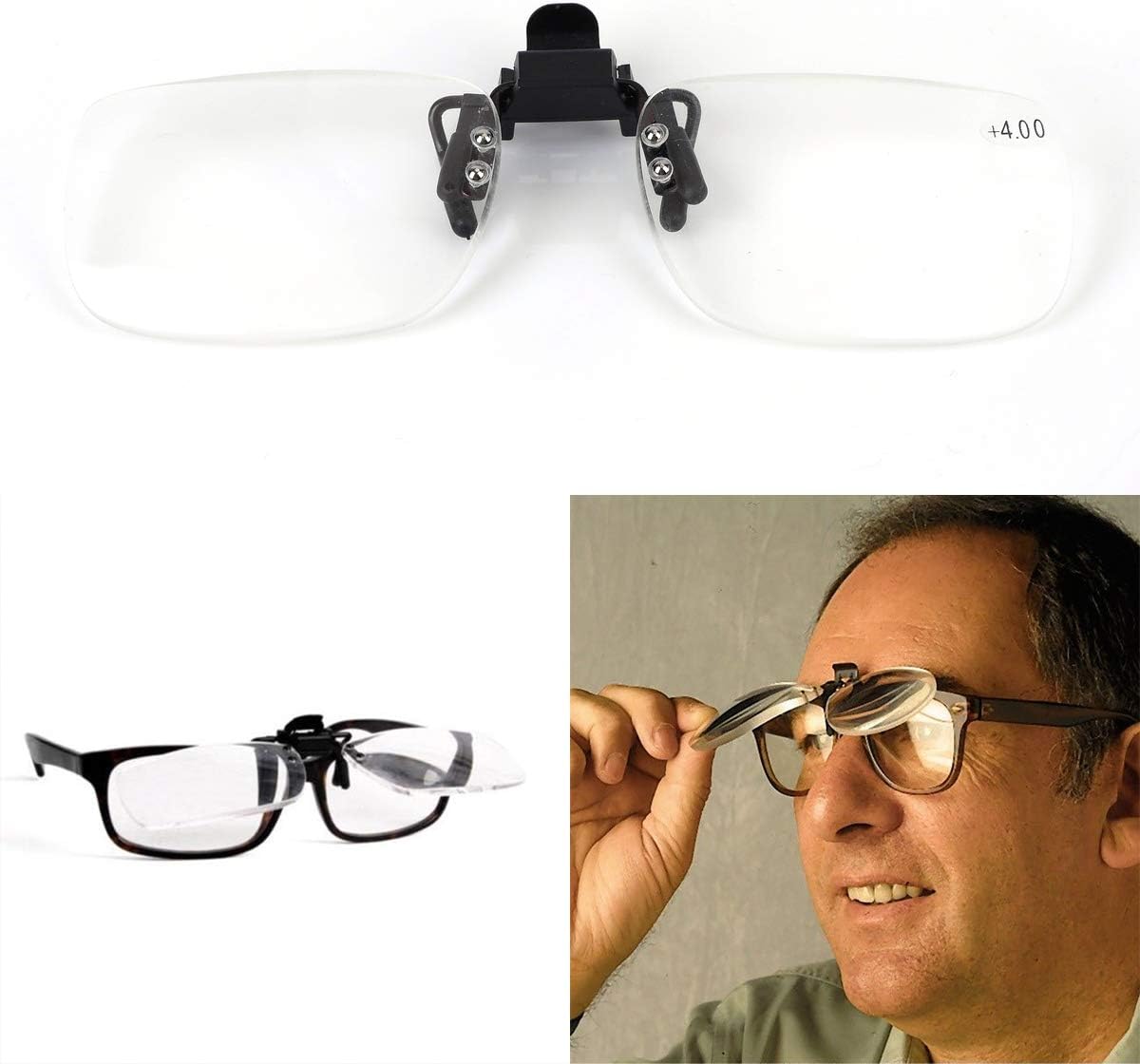 Gafas de lectura con clip y lupa abatible, lupa, lentes para lectores unisex