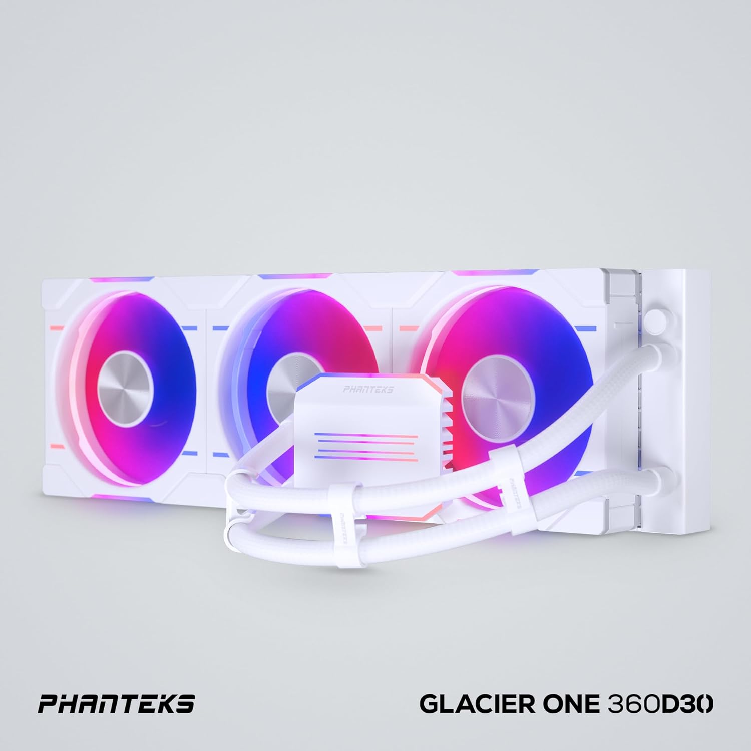 Phanteks (PH-GO360D30_DWT01) Glacier One 360D30 Premium D-RGB AIO Enfriador líquido de CPU, diseño de tapa de bomba DRGB, 3 ventiladores D30 4.724