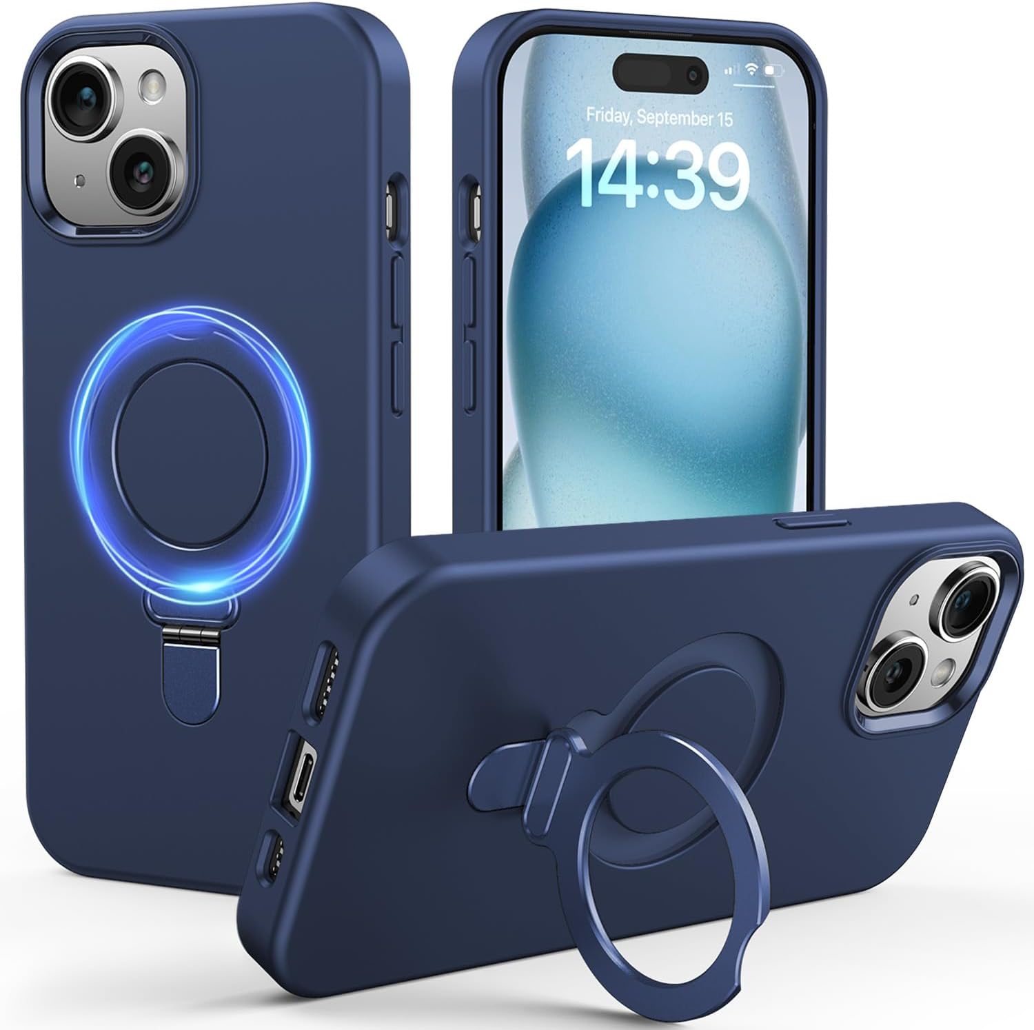 Funda para iPhone 15 Plus, compatible con MagSafe Fusion+ silicona a prueba de golpes, sedosa, delgada, protección contra caídas, con soporte