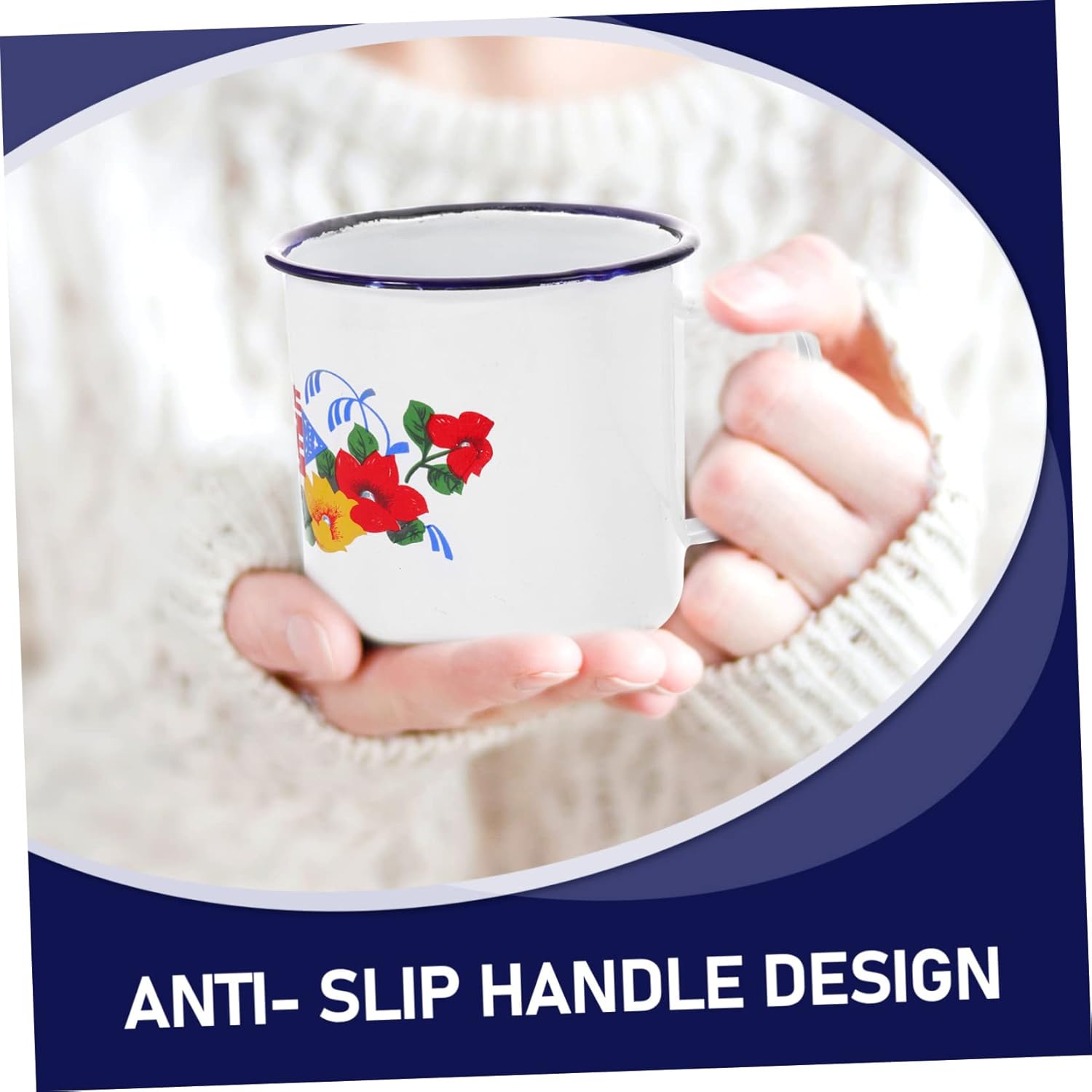 Abaodam 4 uds Taza de esmalte rojo Taza de café para fiesta, tazas de bebida de campamento, taza de té con patrón de flores, taza de esmalte retro,