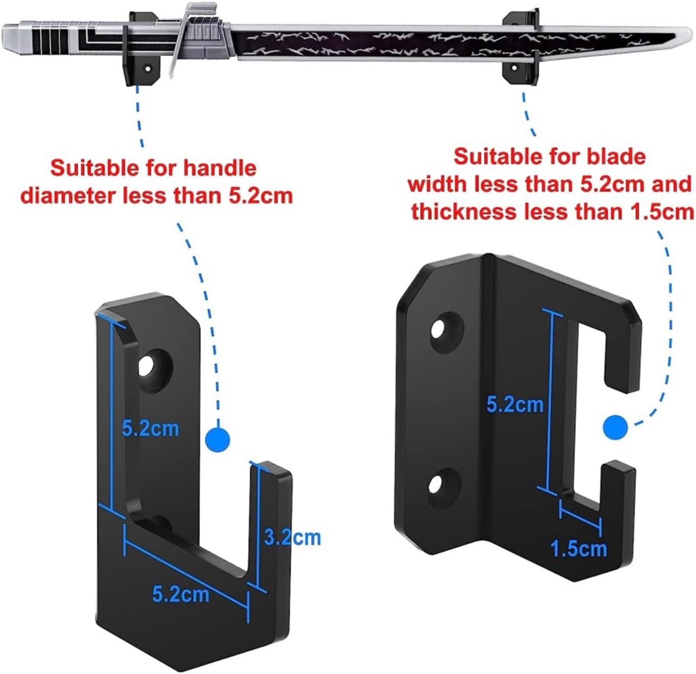 Samurai – Soporte de espada horizontal para montaje en pared, soporte de acrílico para espadas, soporte de exhibición de hoja plana con tornillos
