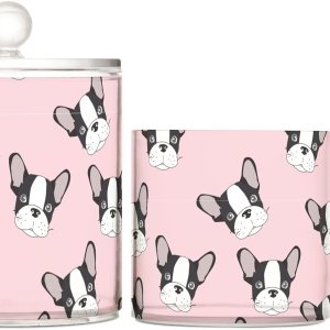 Tarros de bulldog francés con tapas, tarros de plástico, recipientes de baño, frascos de algodón, dispensador de almohadilla de algodón para Tarros de bulldog francés con tapas, tarros de plástico, recipientes de baño, frascos de algodón, dispensador de almohadilla de algodón para