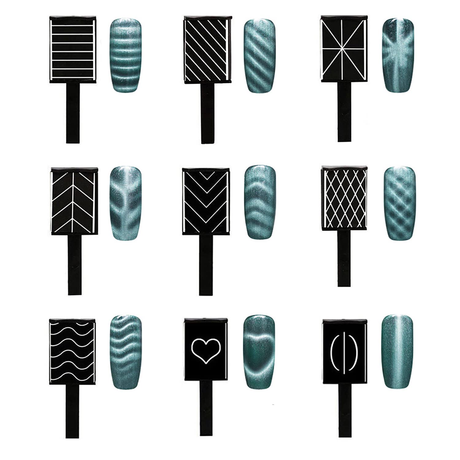 YECIRALA 12 piezas de imanes de uñas para esmalte de gel de ojo de gato, juego de herramientas para uñas de ojo de gato, esmalte de arte, placa