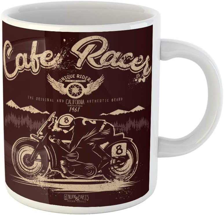 Taza de café con gráficos para motero, diseño de motero, 11 onzas